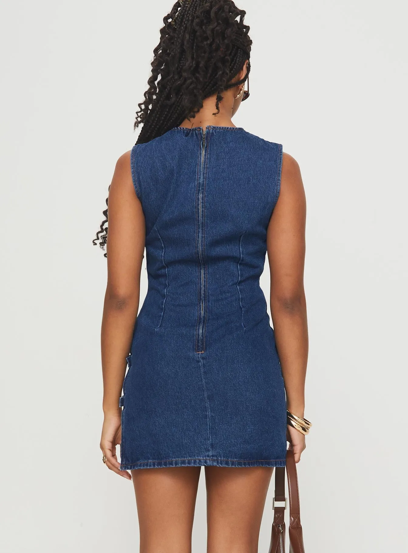 Eilein Sculpted Denim Mini Dress Dark Wash