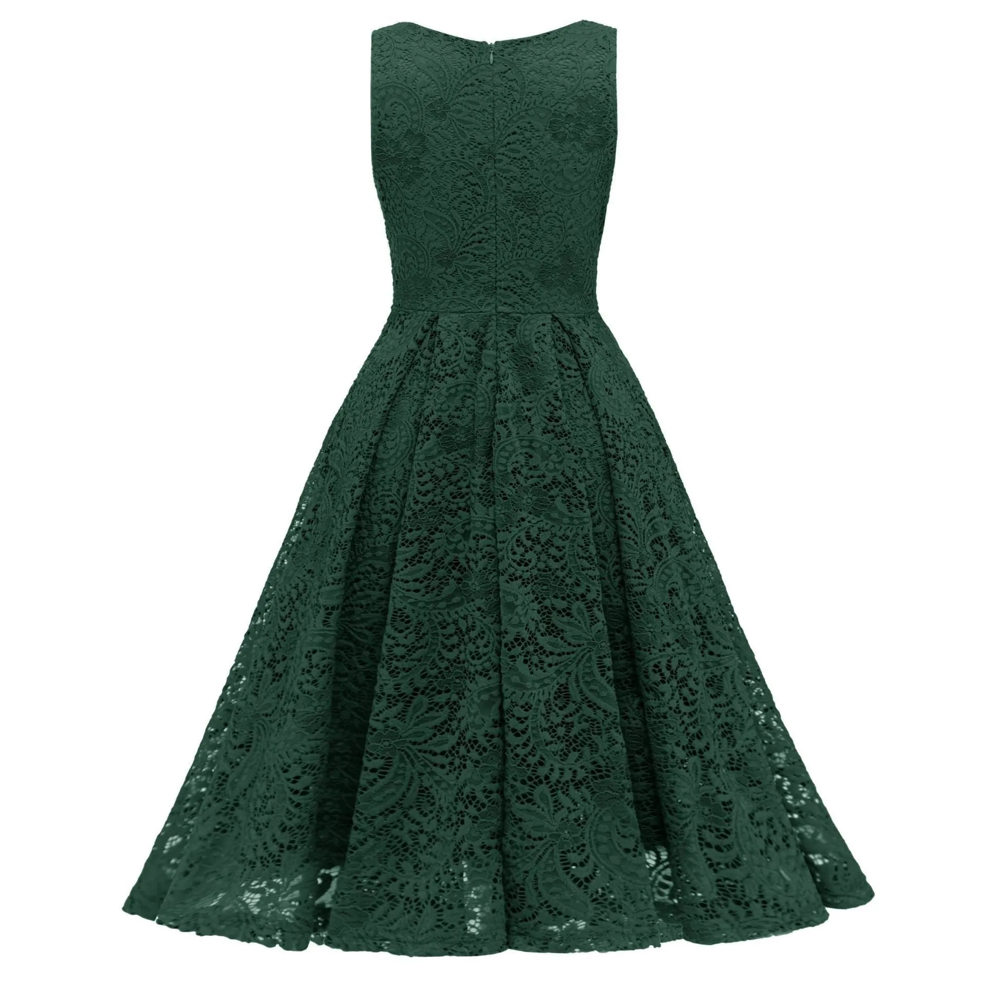 Elegant Sumer Lace Party Dress Green Red Blue Hollow Out Sleeveless Bodycon Solid Big Swing Casual Dresses Fairy Robe Femme