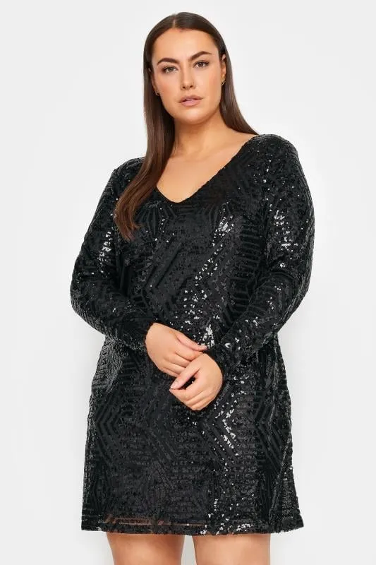 Evans Black Geometric Sequin Mini Dress