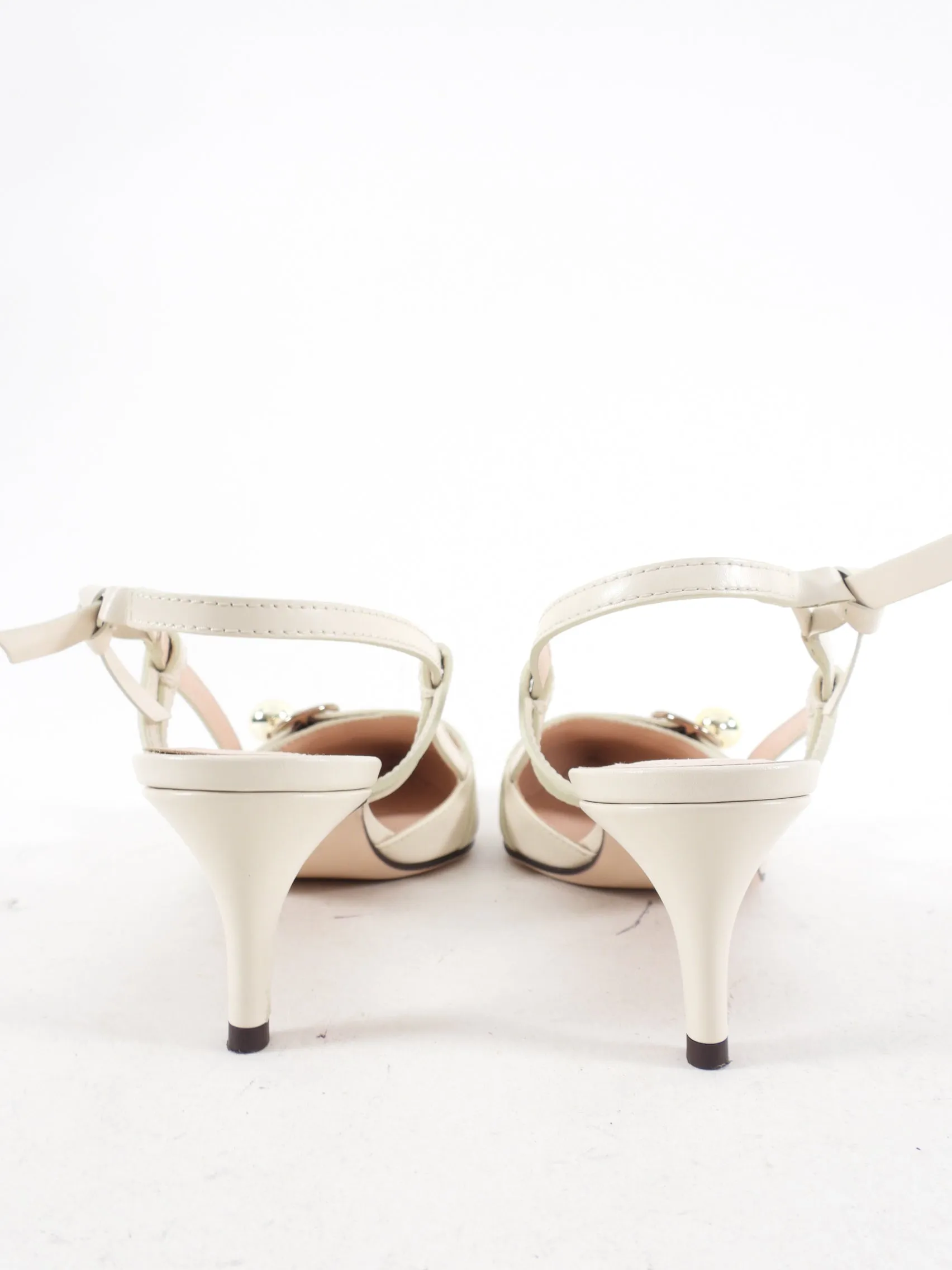 Fendi Ivory Leather Embellished Slingback - IT38 / USA 7.5