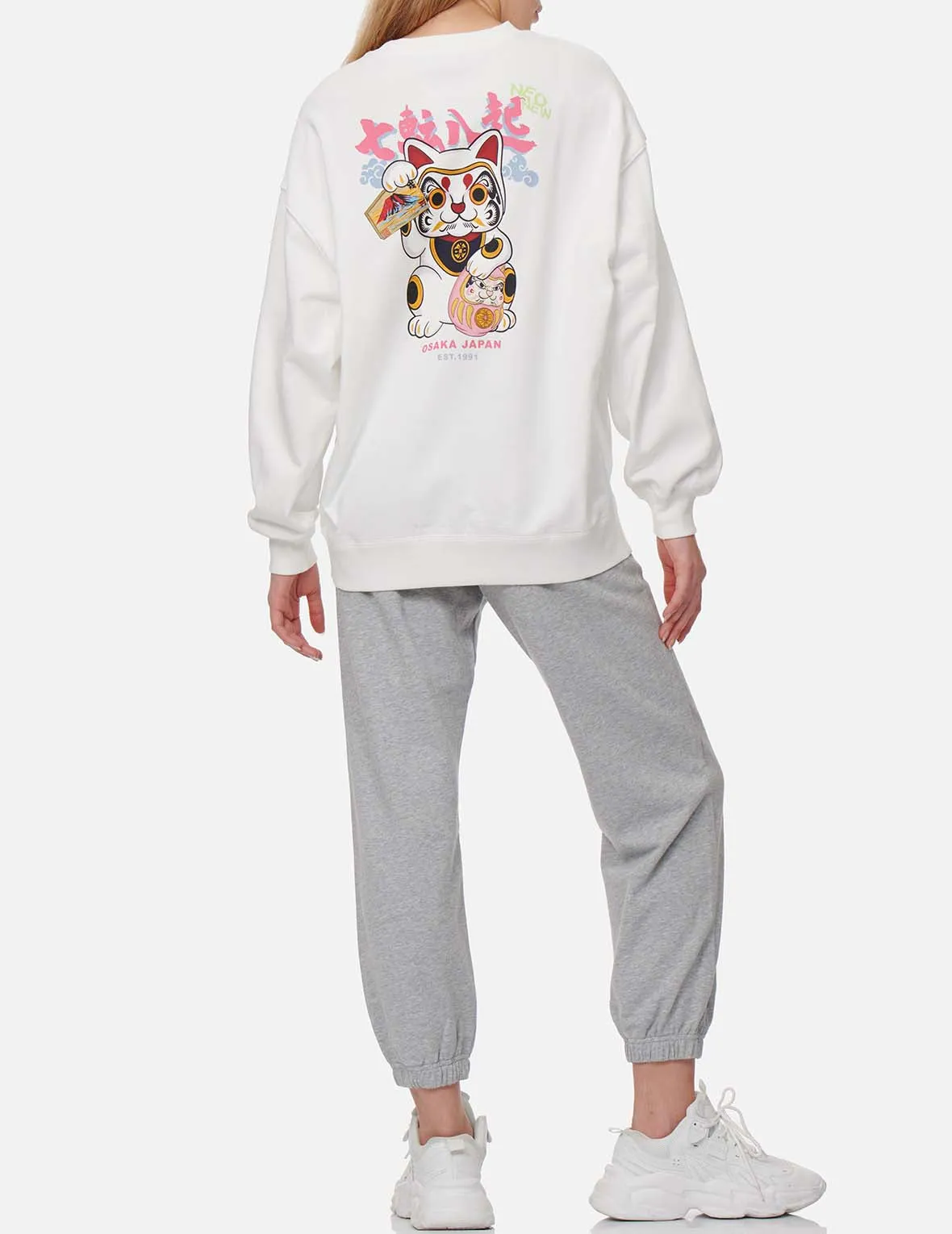 Fortune Cat and Daruma Print Sweatshirt