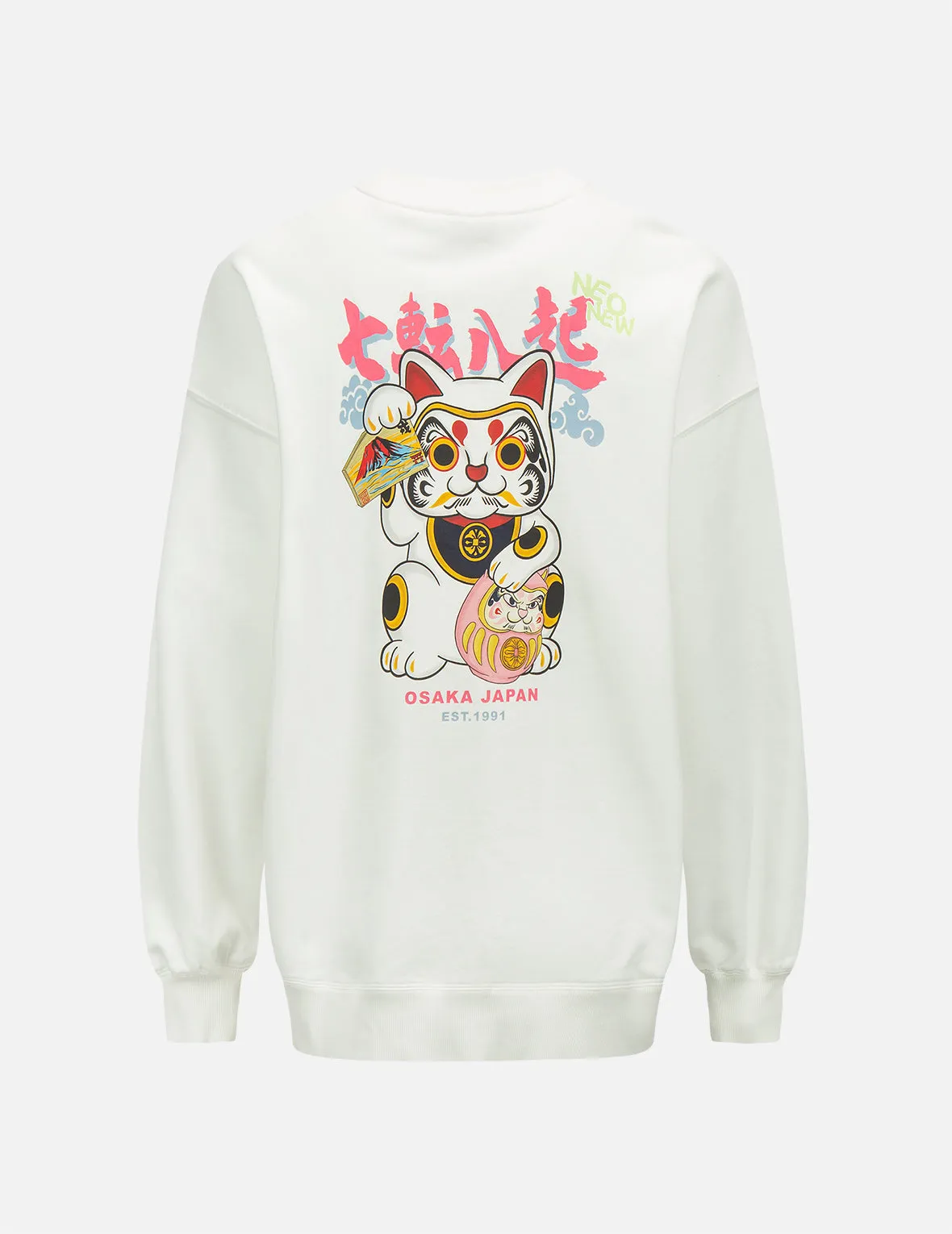 Fortune Cat and Daruma Print Sweatshirt