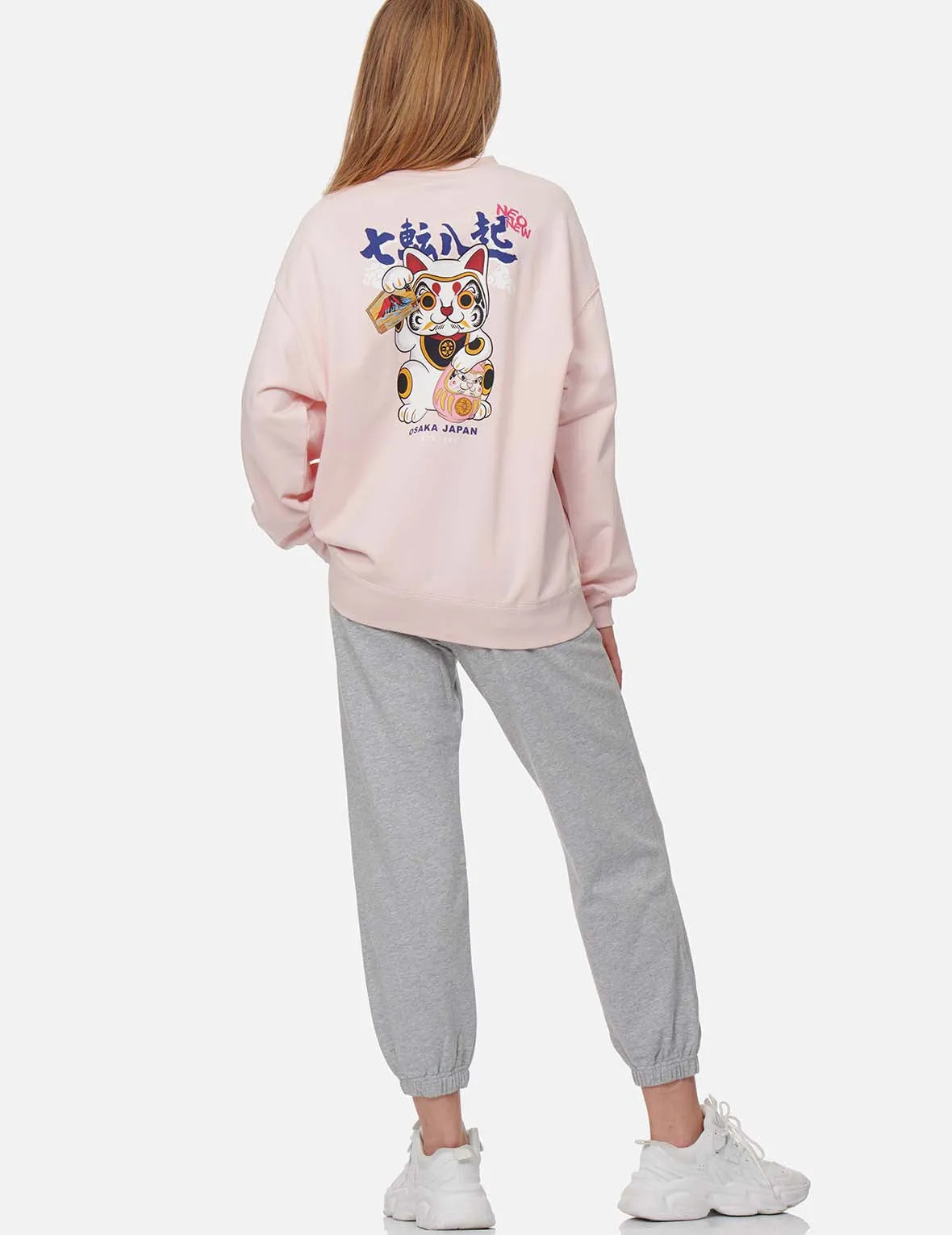 Fortune Cat and Daruma Print Sweatshirt