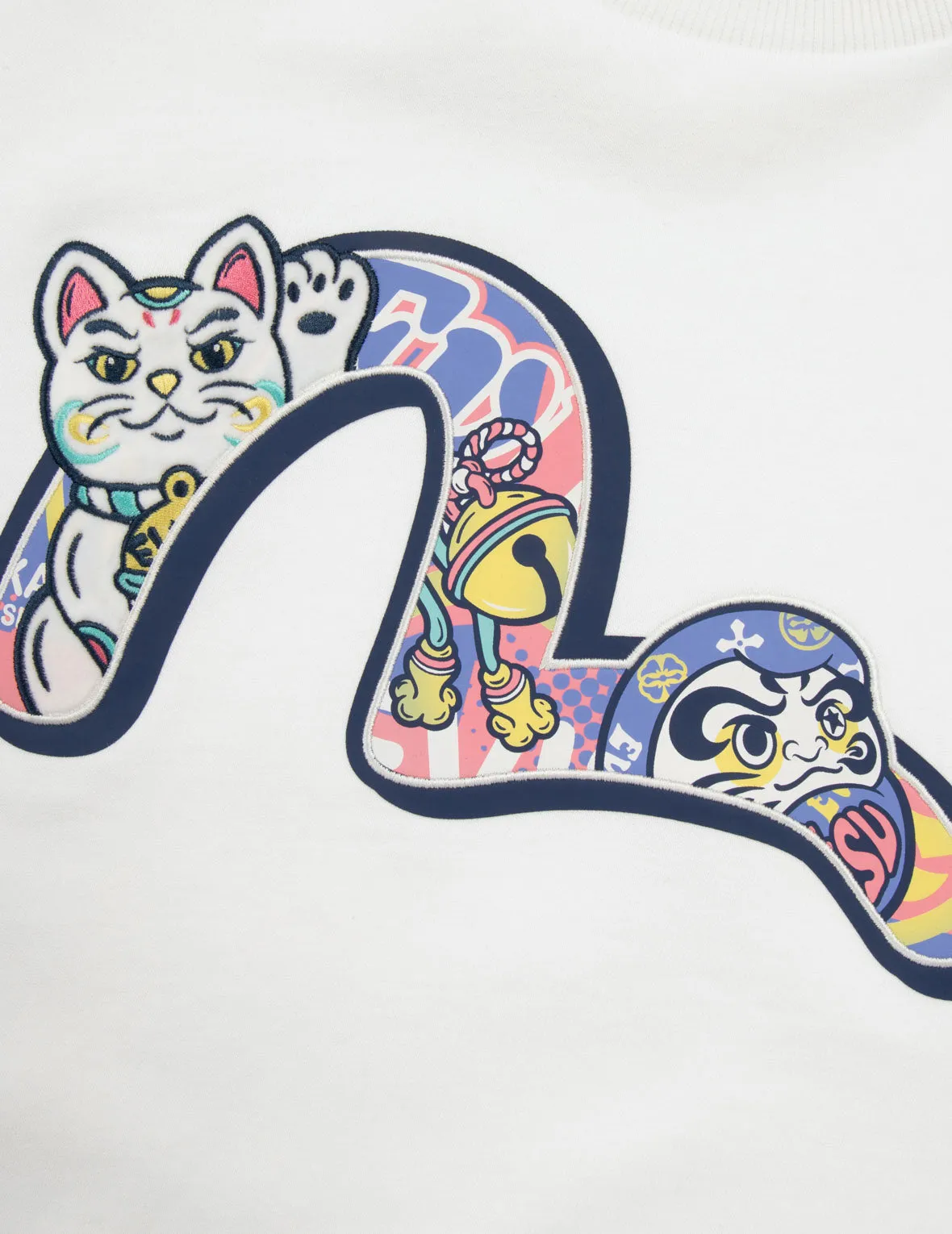 Fortune Cat Appliqué with Daruma Seagull Cropped Sweatshirt