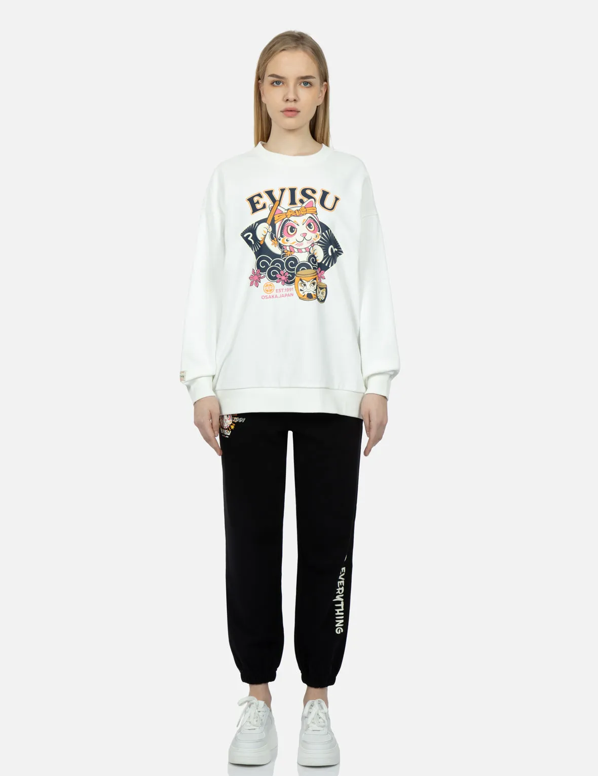 Fortune Cat Drumming Print Sweatshirt