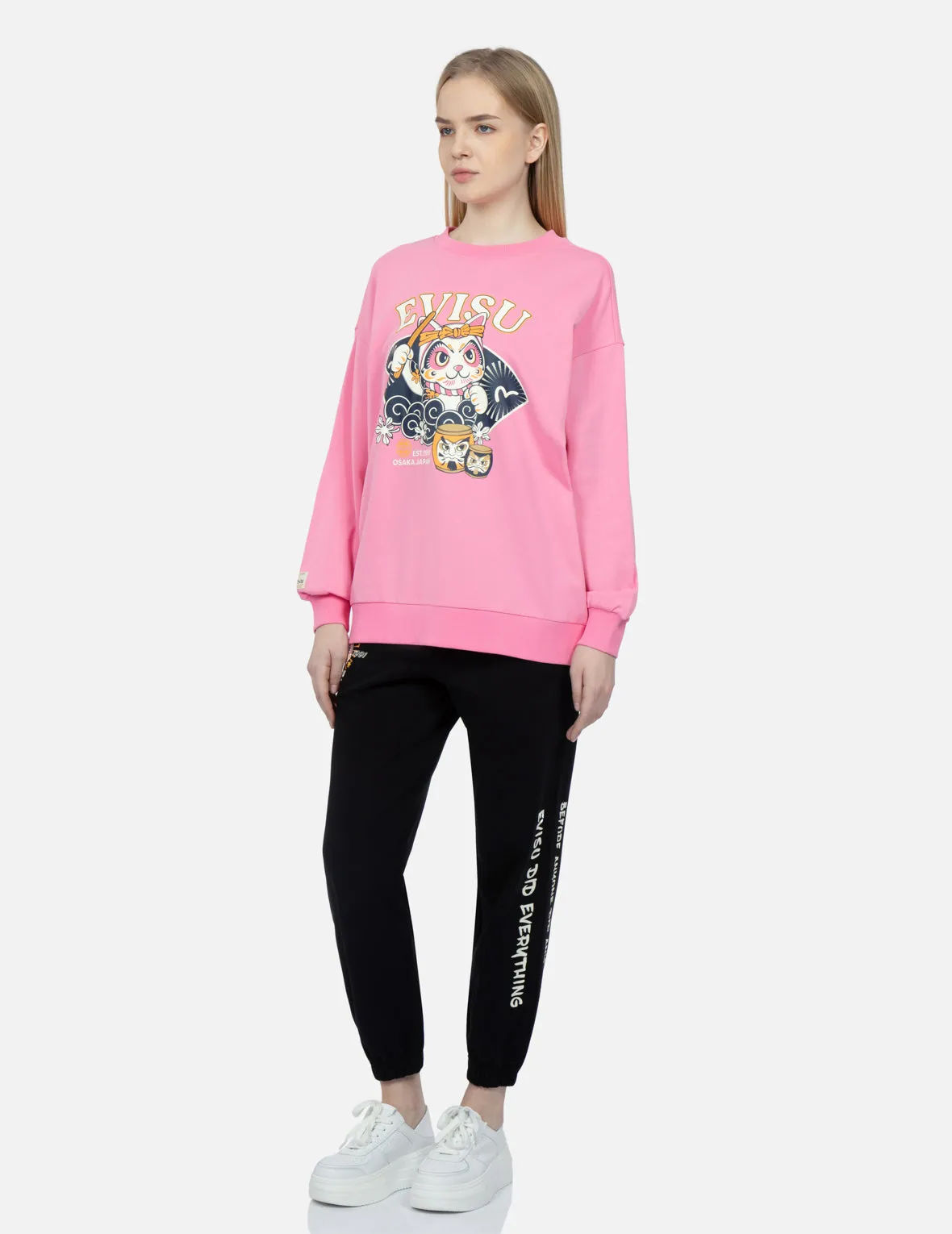 Fortune Cat Drumming Print Sweatshirt