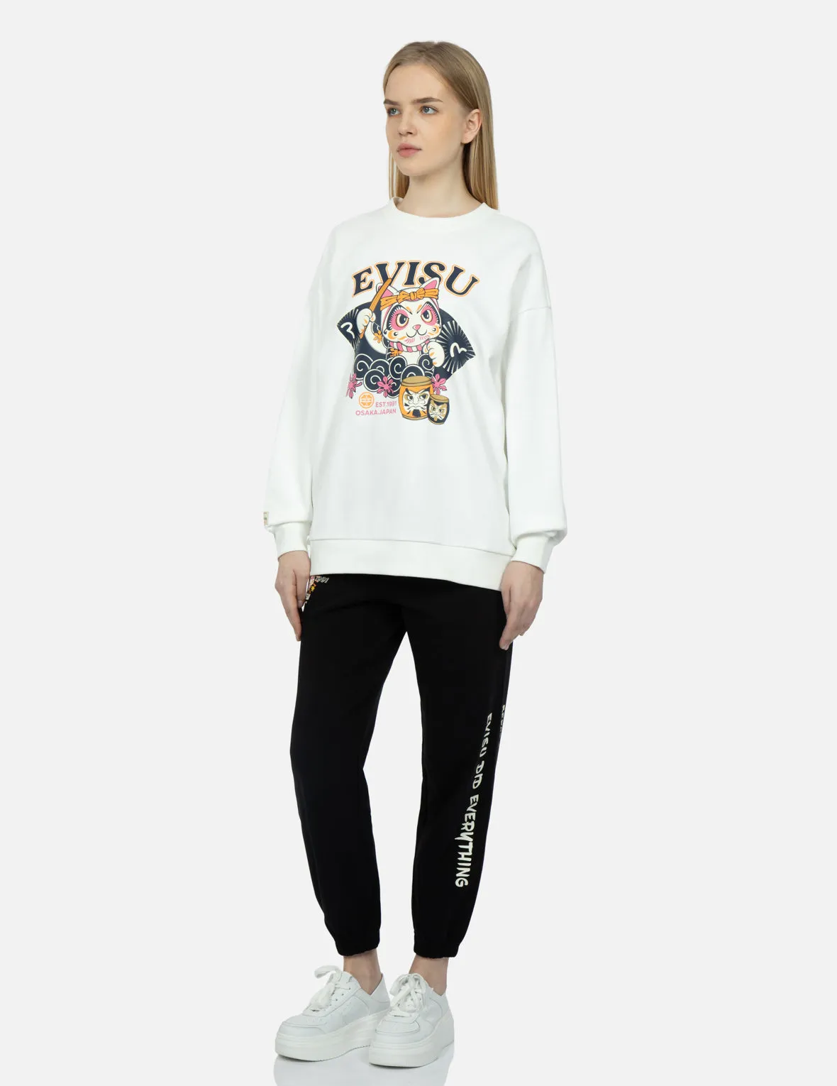 Fortune Cat Drumming Print Sweatshirt