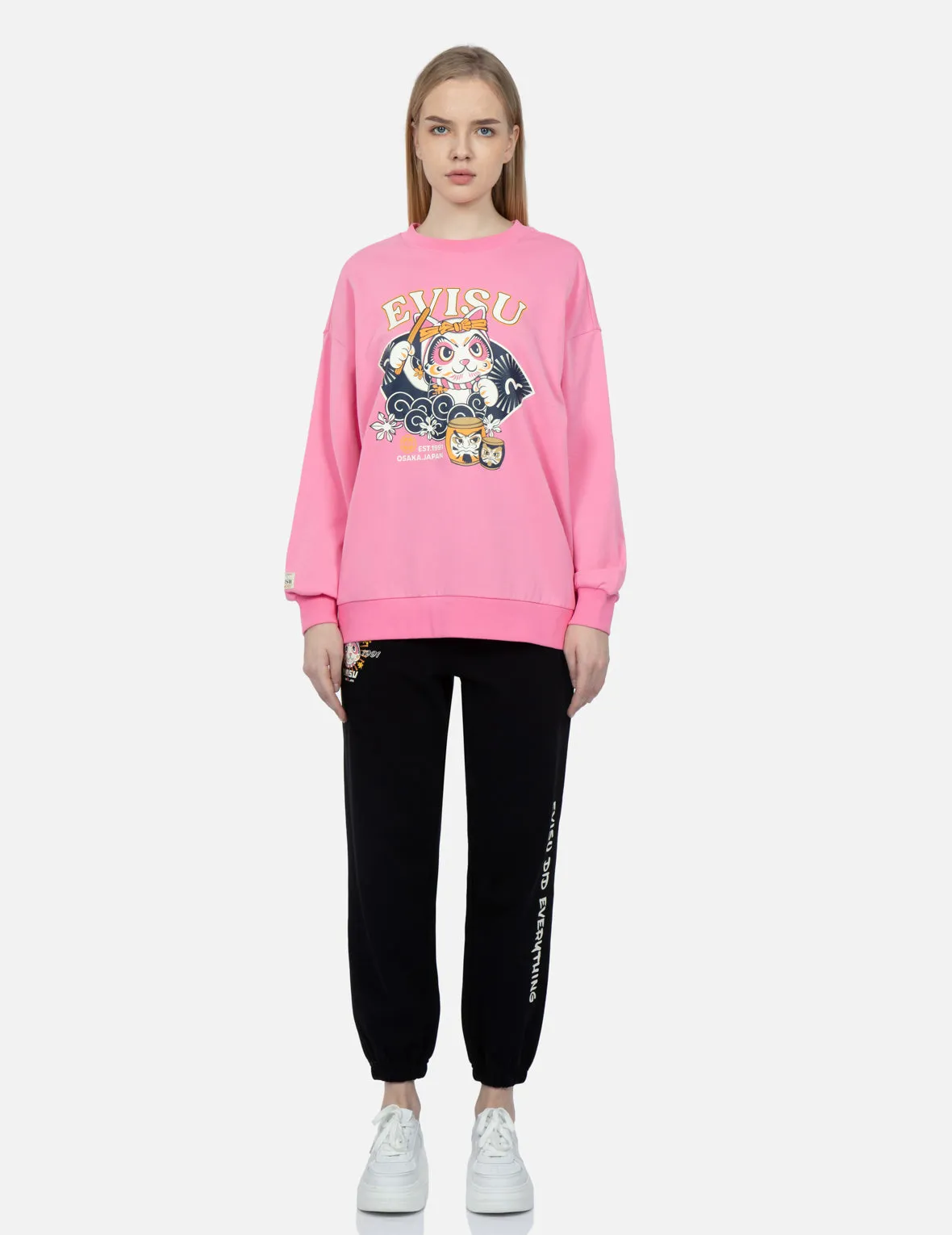 Fortune Cat Drumming Print Sweatshirt