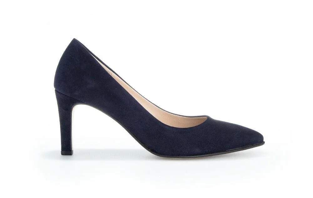 Gabor Navy Suede pointed toe court shoe 38016