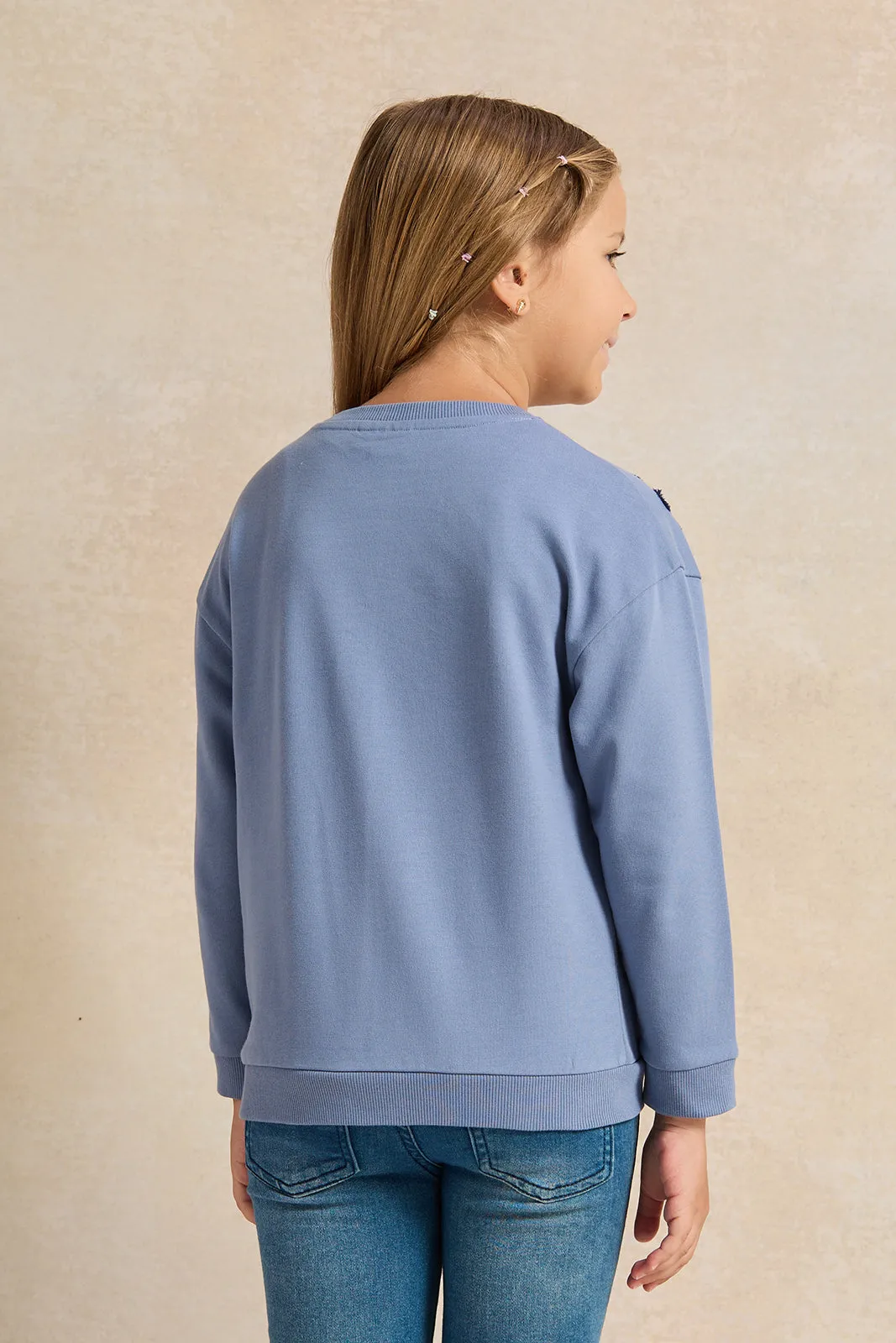 Girls Blue Star Embroidered Sweatshirt