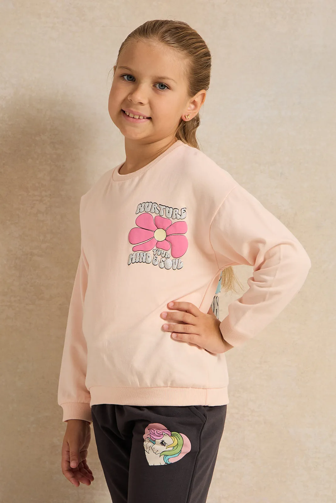 Girls Pink Printed Sweatshirt