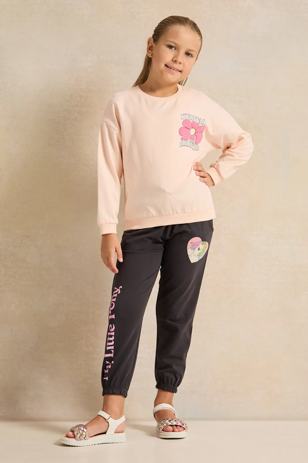 Girls Pink Printed Sweatshirt