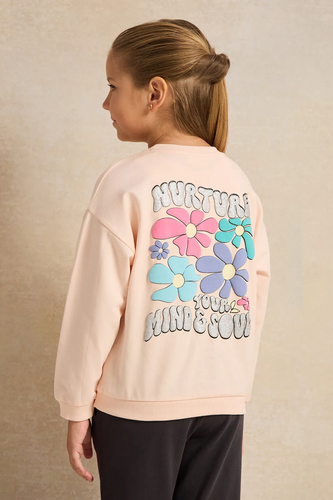 Girls Pink Printed Sweatshirt