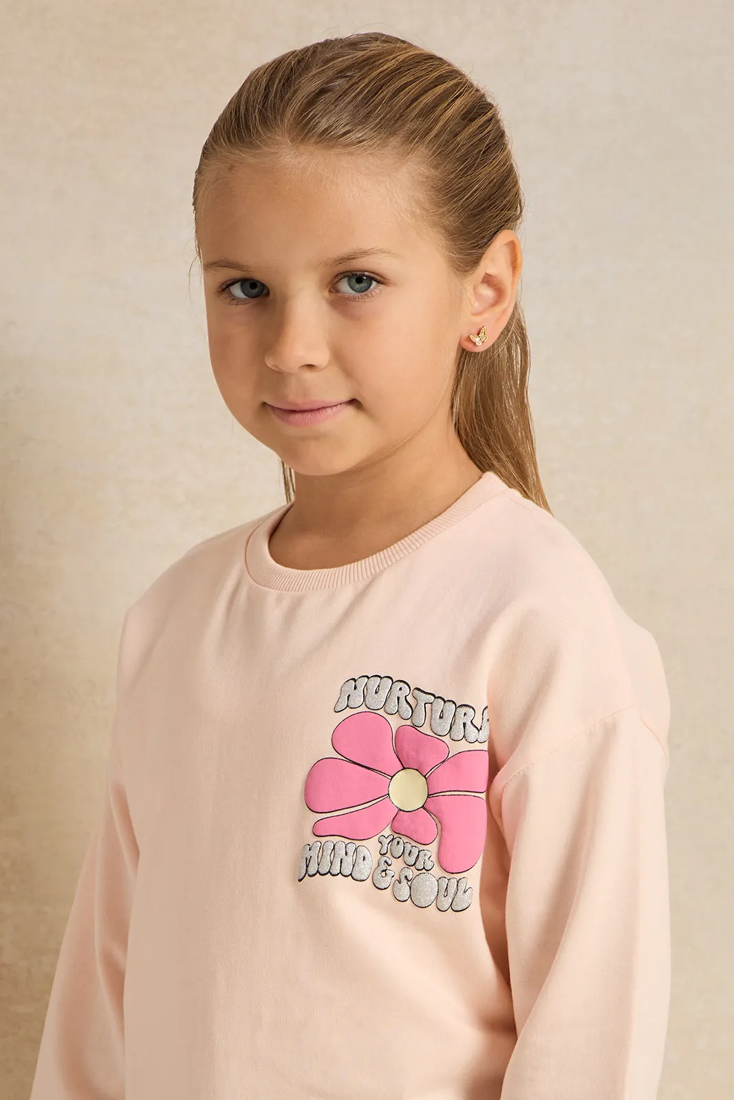 Girls Pink Printed Sweatshirt