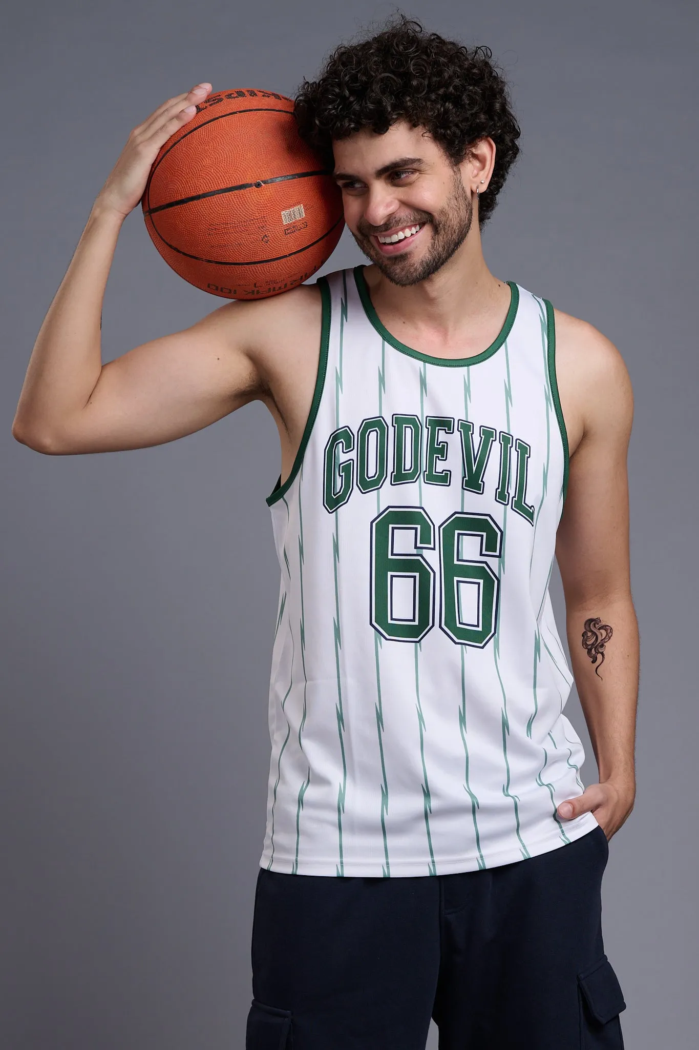 Go Devil 66 (In Green) Printed Stripes Green & White Vests for Men