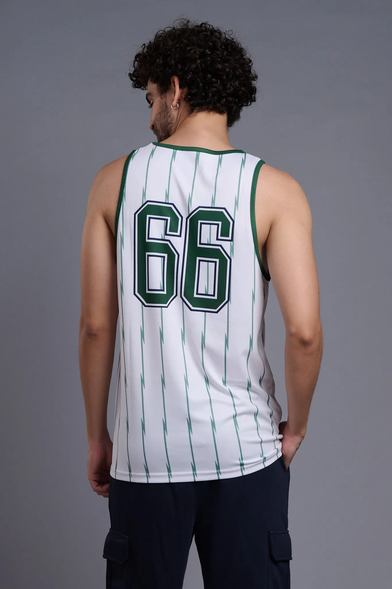 Go Devil 66 (In Green) Printed Stripes Green & White Vests for Men