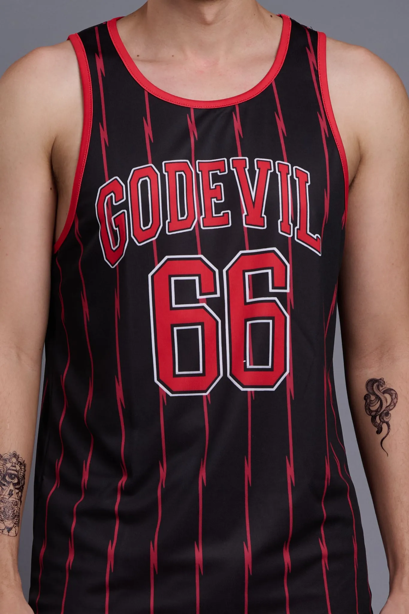 Go Devil 66 Printed Stripes Red & Black Vests for Men