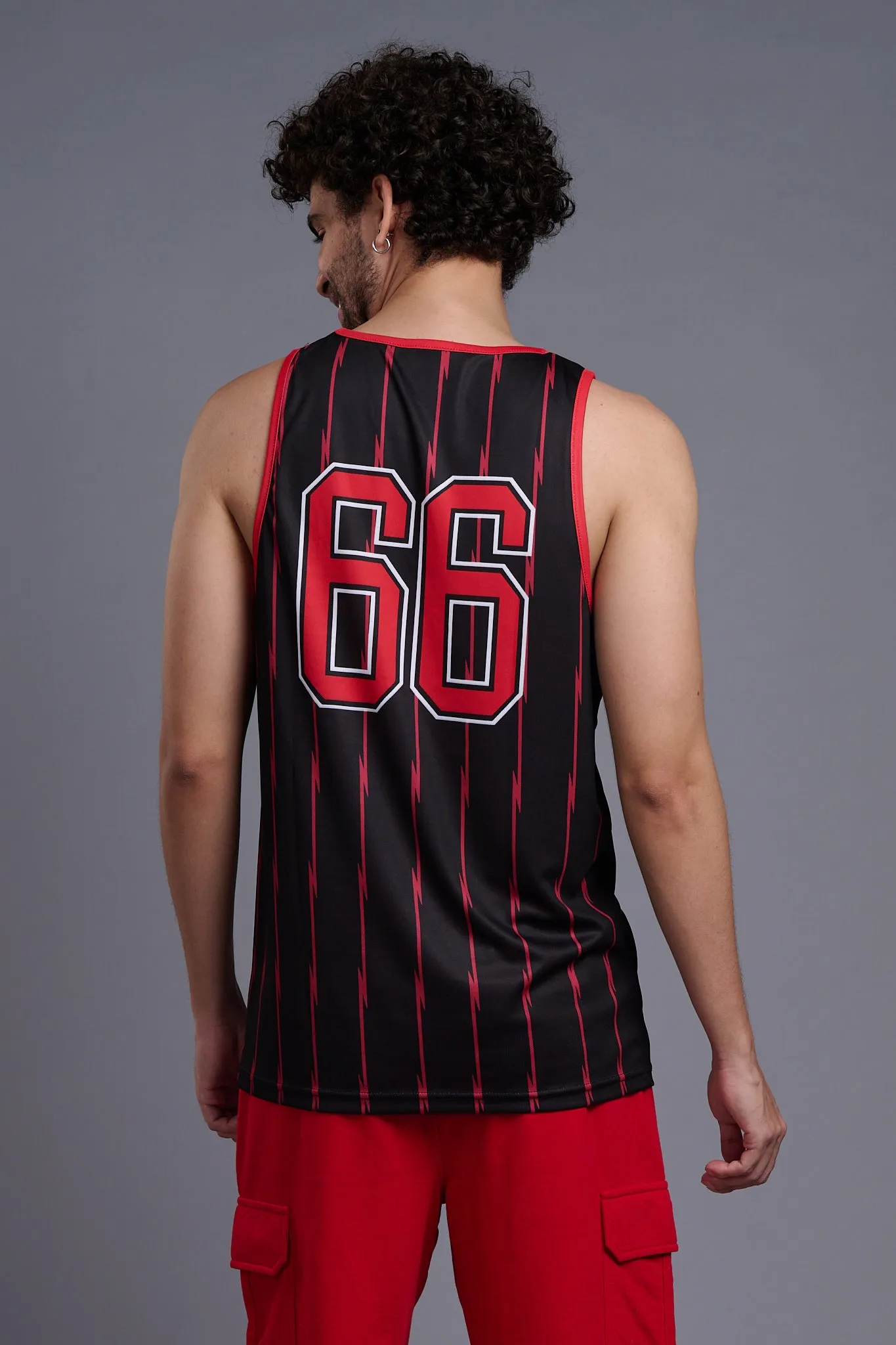 Go Devil 66 Printed Stripes Red & Black Vests for Men