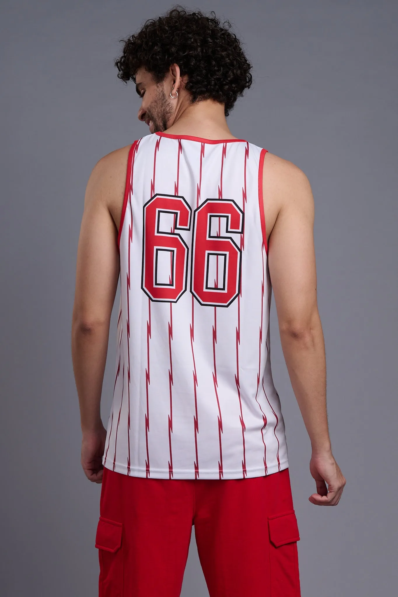 Go Devil 66 Printed Stripes Red & White Vests for Men