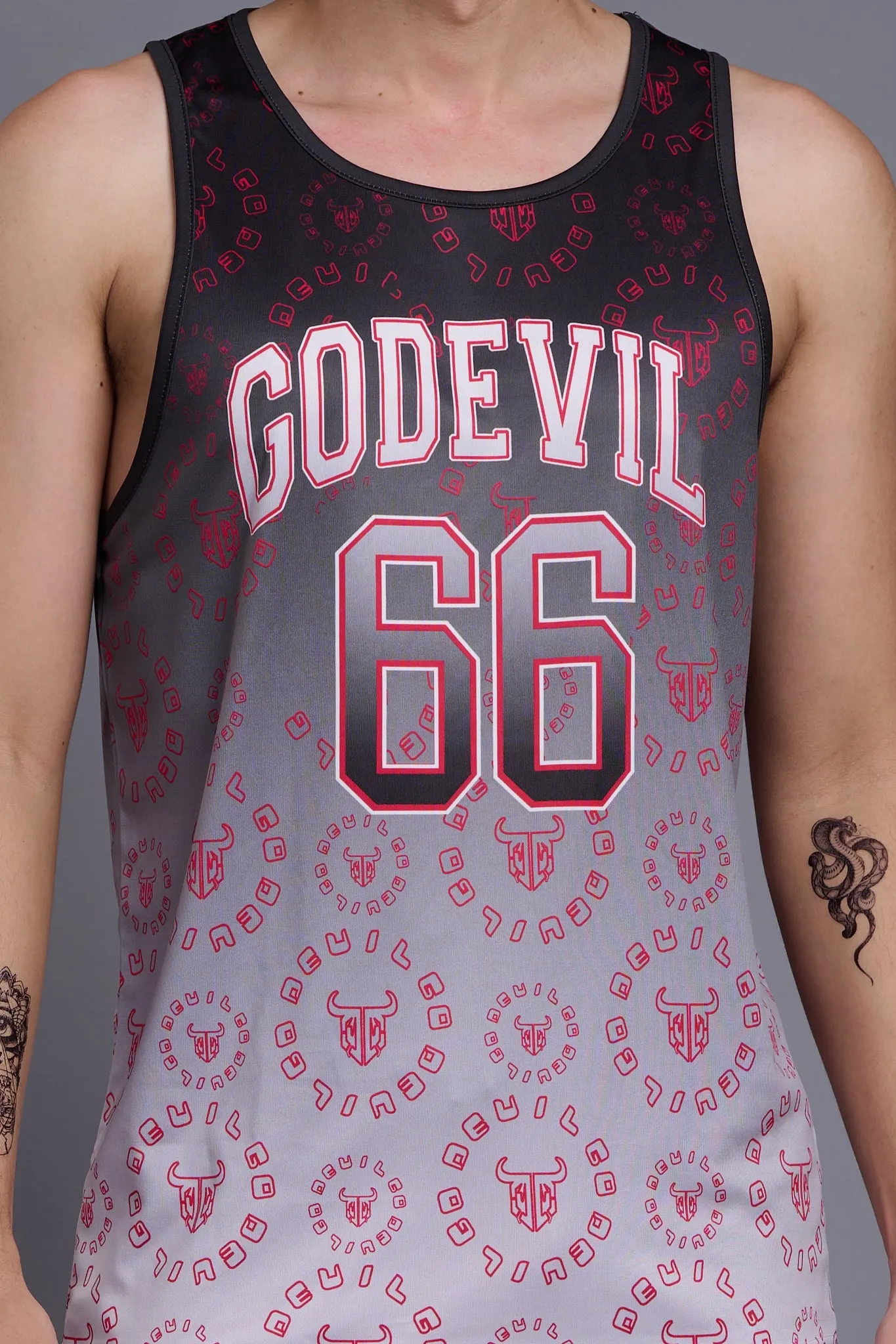 Go Devil 66 With Logo & Gradient Printed Black & White Vests for Men