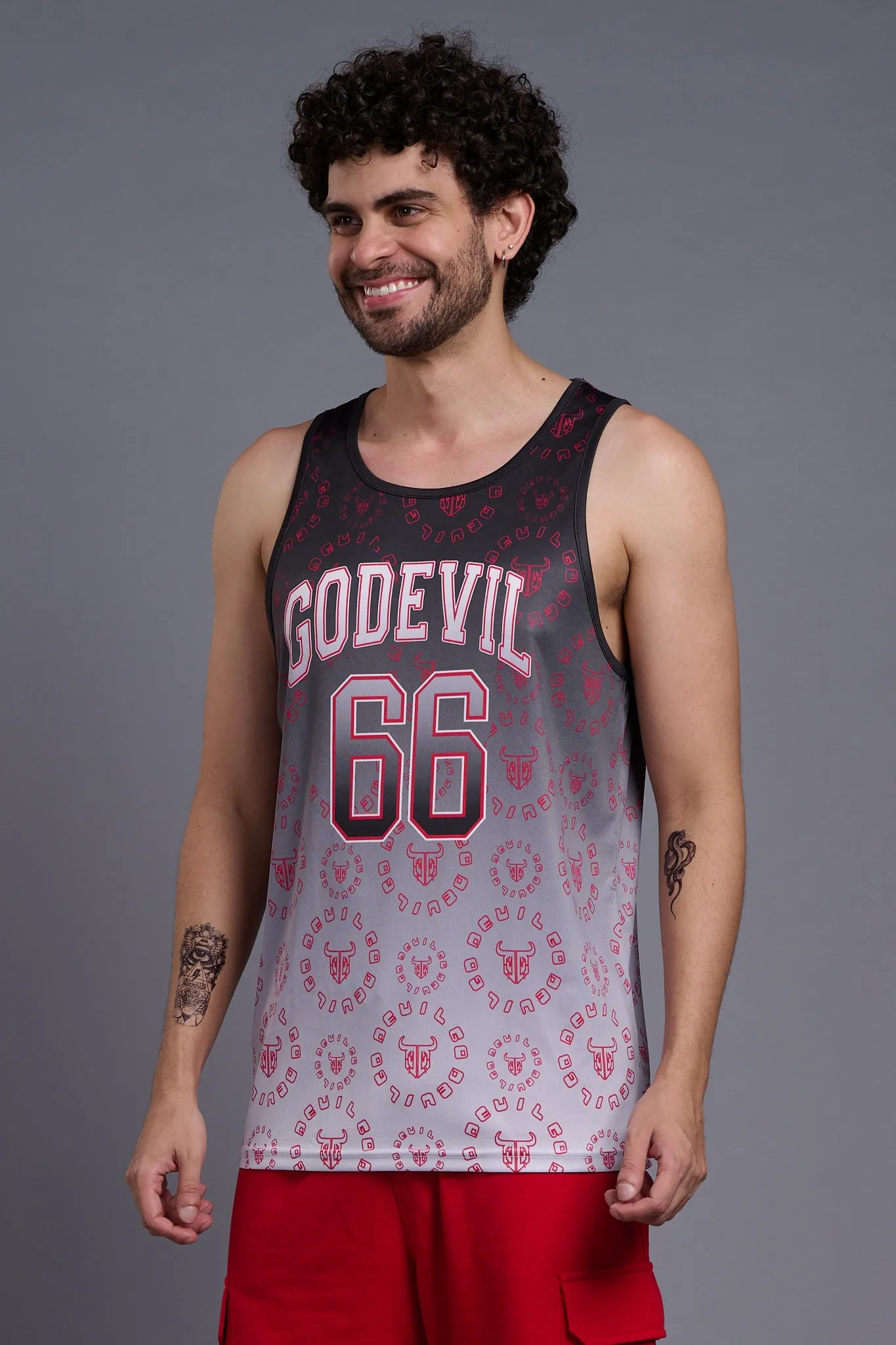 Go Devil 66 With Logo & Gradient Printed Black & White Vests for Men