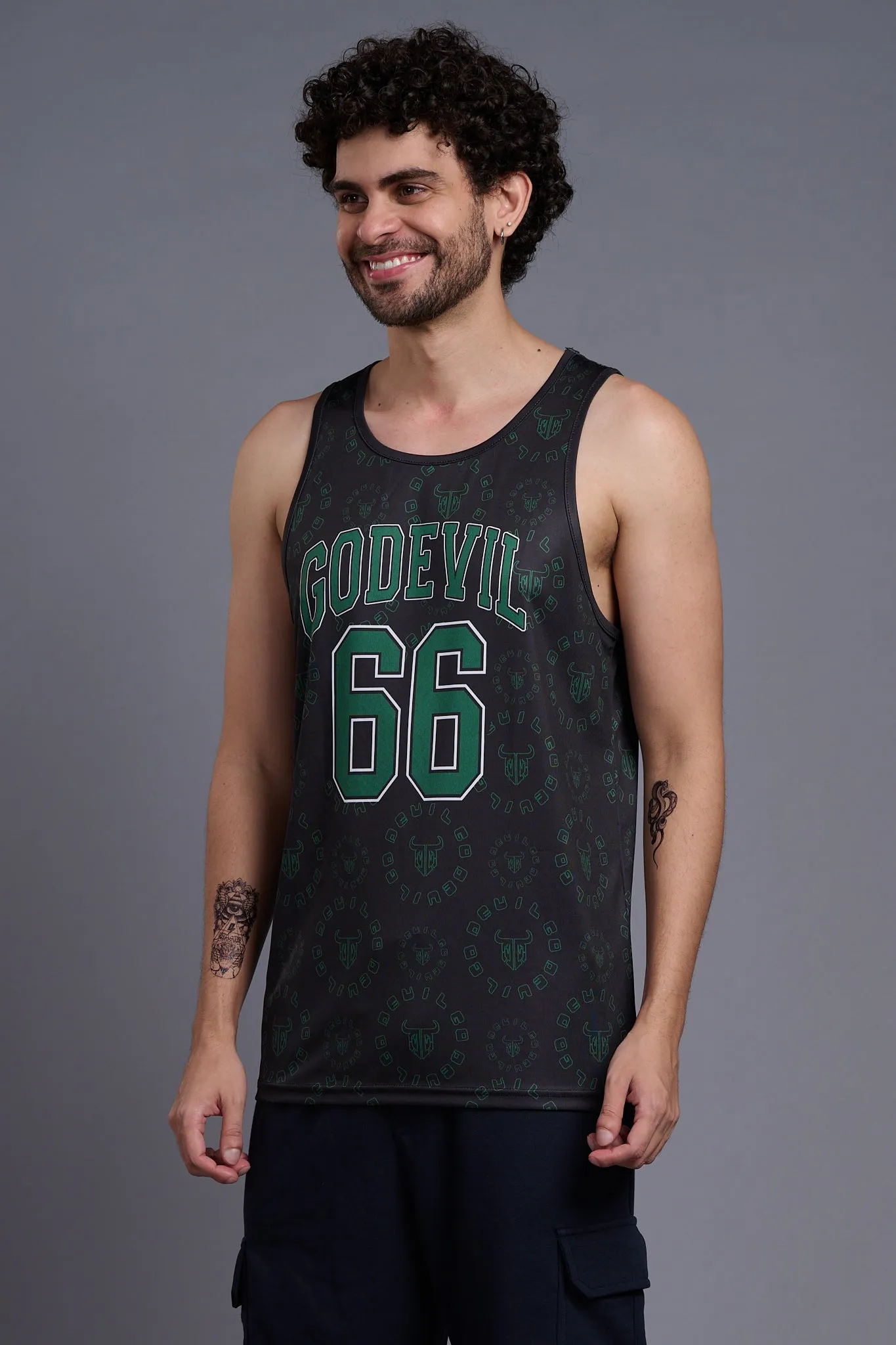 Go Devil 66(In Green) With Logo & Gradient Printed Black & Green Vests for Men