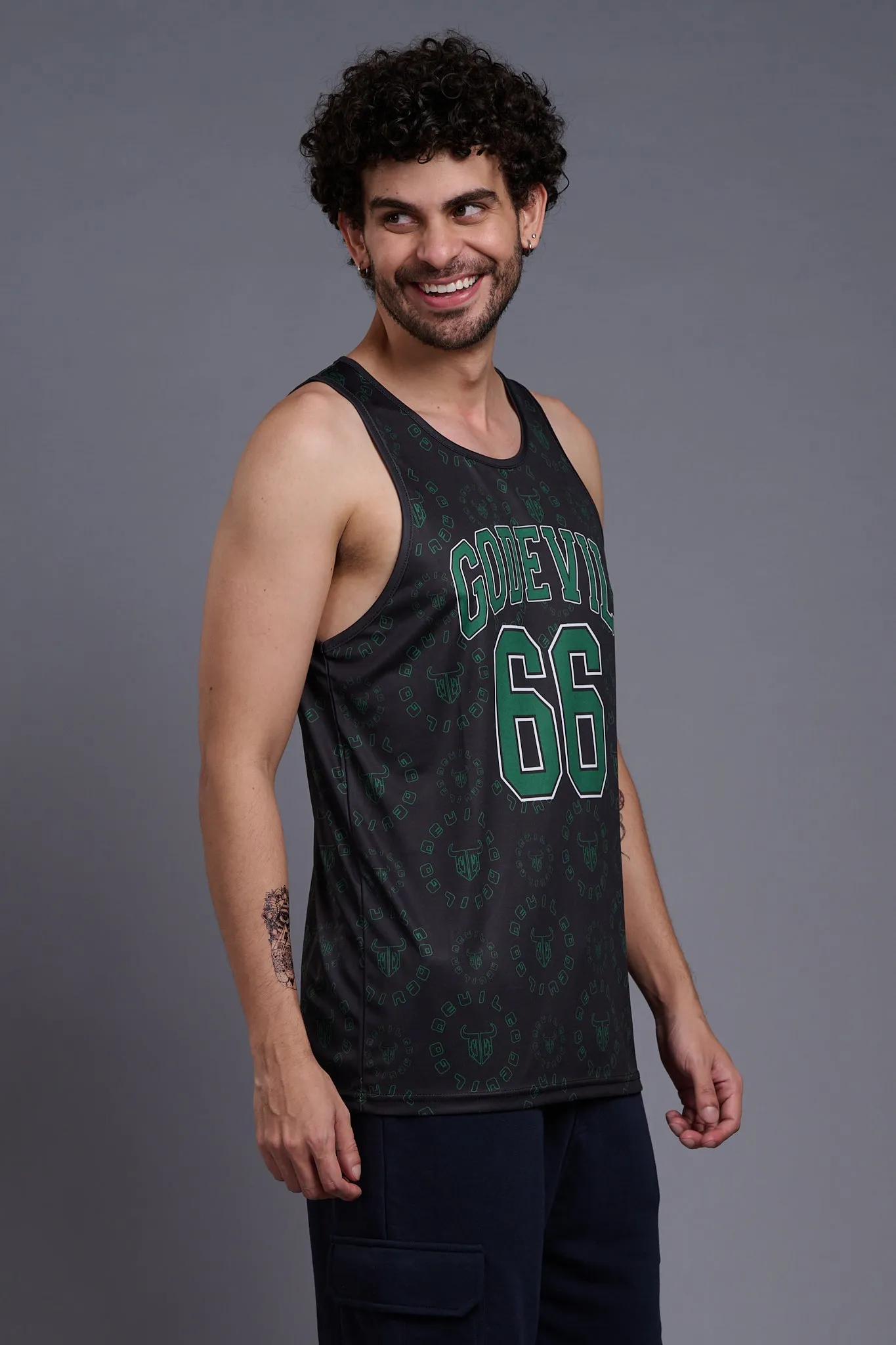 Go Devil 66(In Green) With Logo & Gradient Printed Black & Green Vests for Men