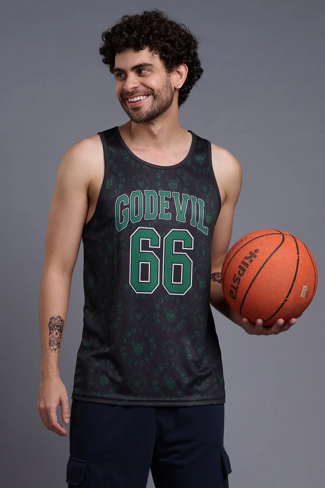 Go Devil 66(In Green) With Logo & Gradient Printed Black & Green Vests for Men