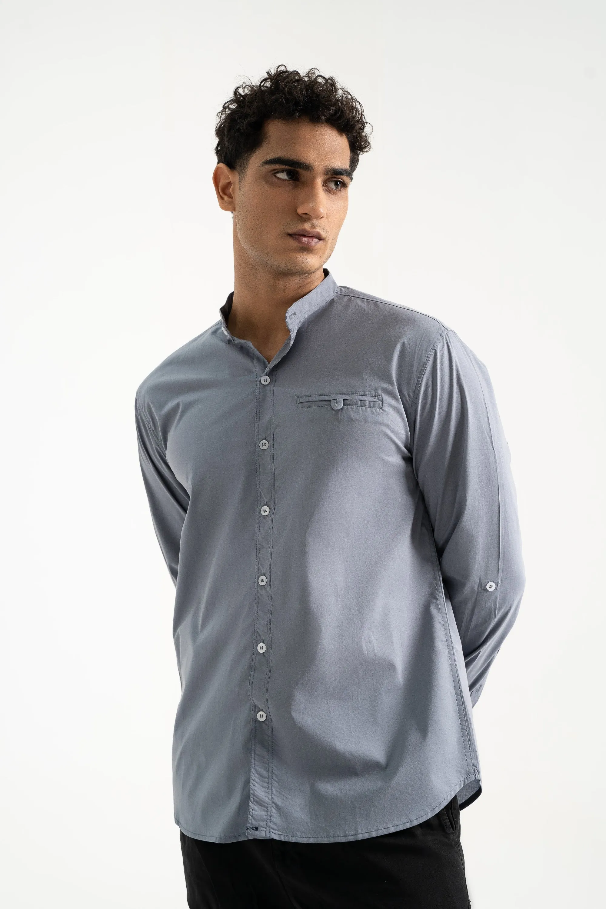 Grey Cotton Casual Shirt