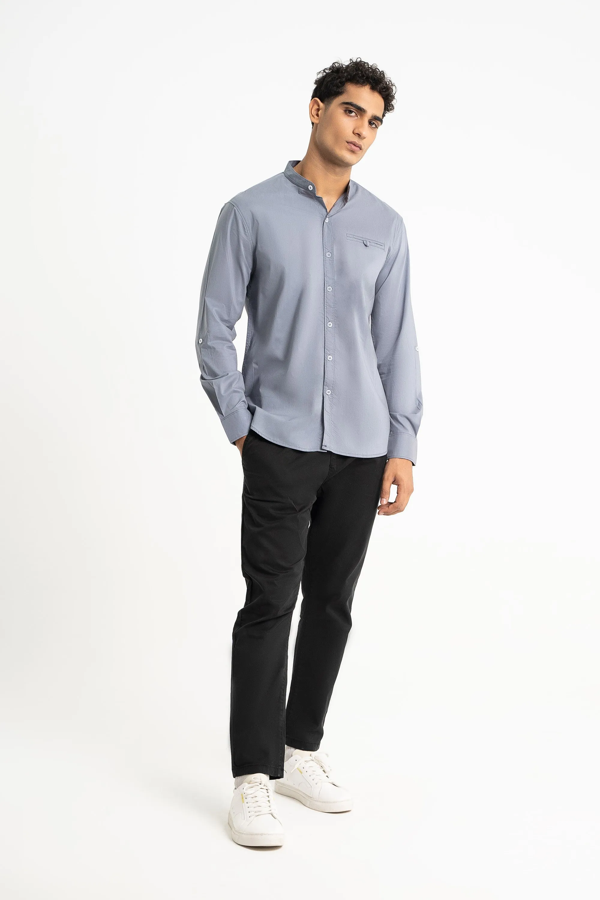 Grey Cotton Casual Shirt