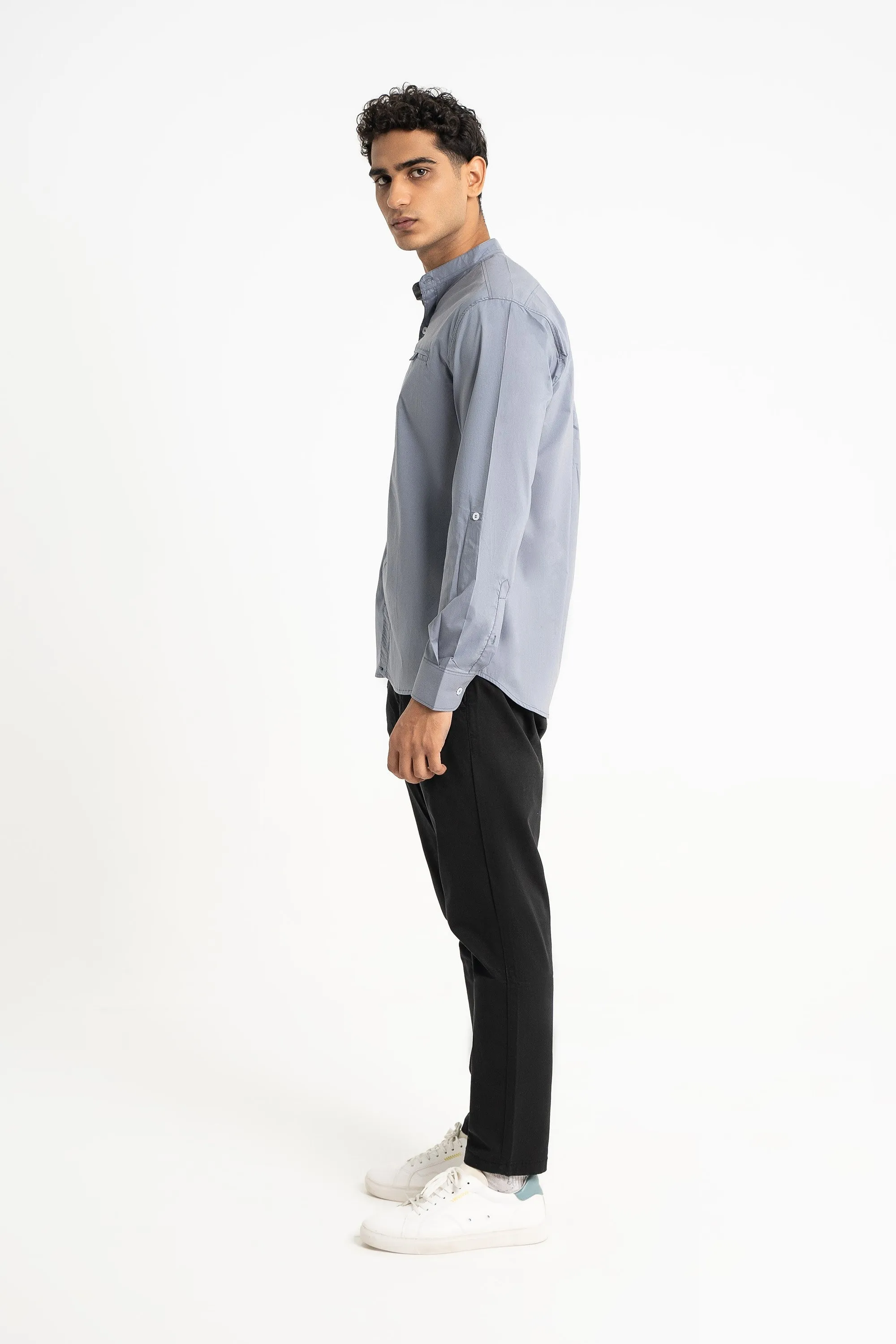 Grey Cotton Casual Shirt