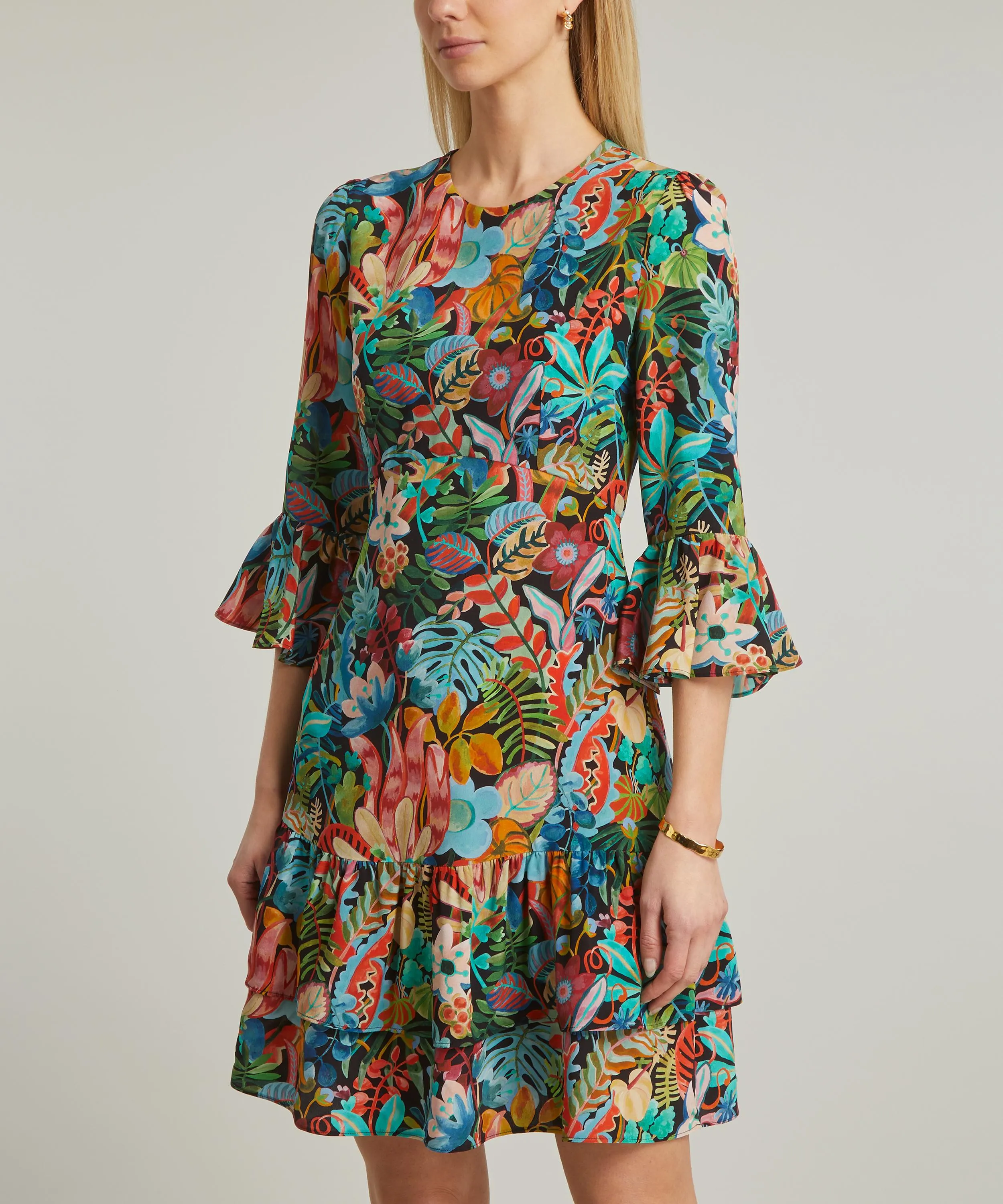 Jungle Trip Silk Crepe de Chine Gala Mini-Dress 