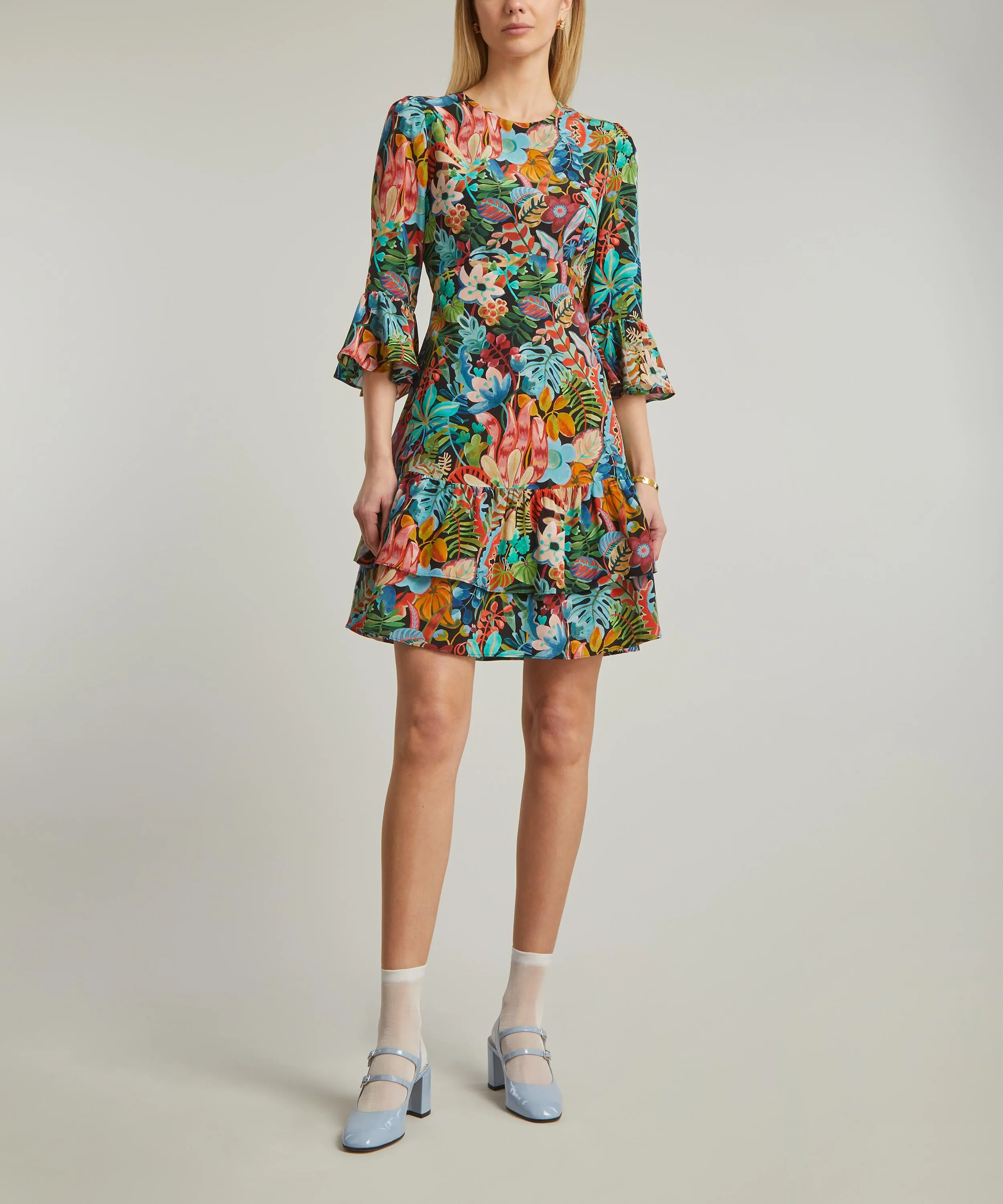 Jungle Trip Silk Crepe de Chine Gala Mini-Dress 