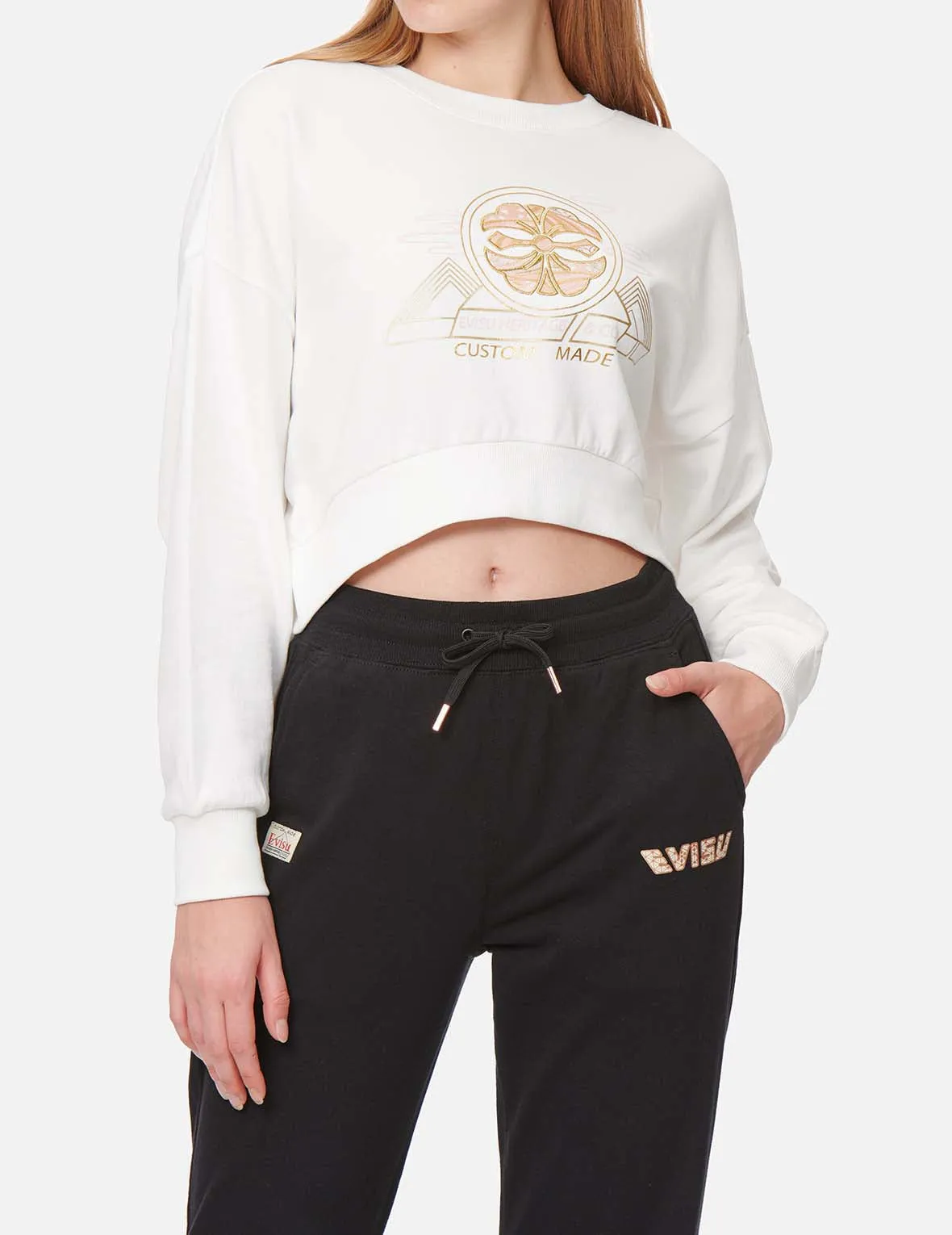 Kamon Brocade Appliqué Cropped Sweatshirt