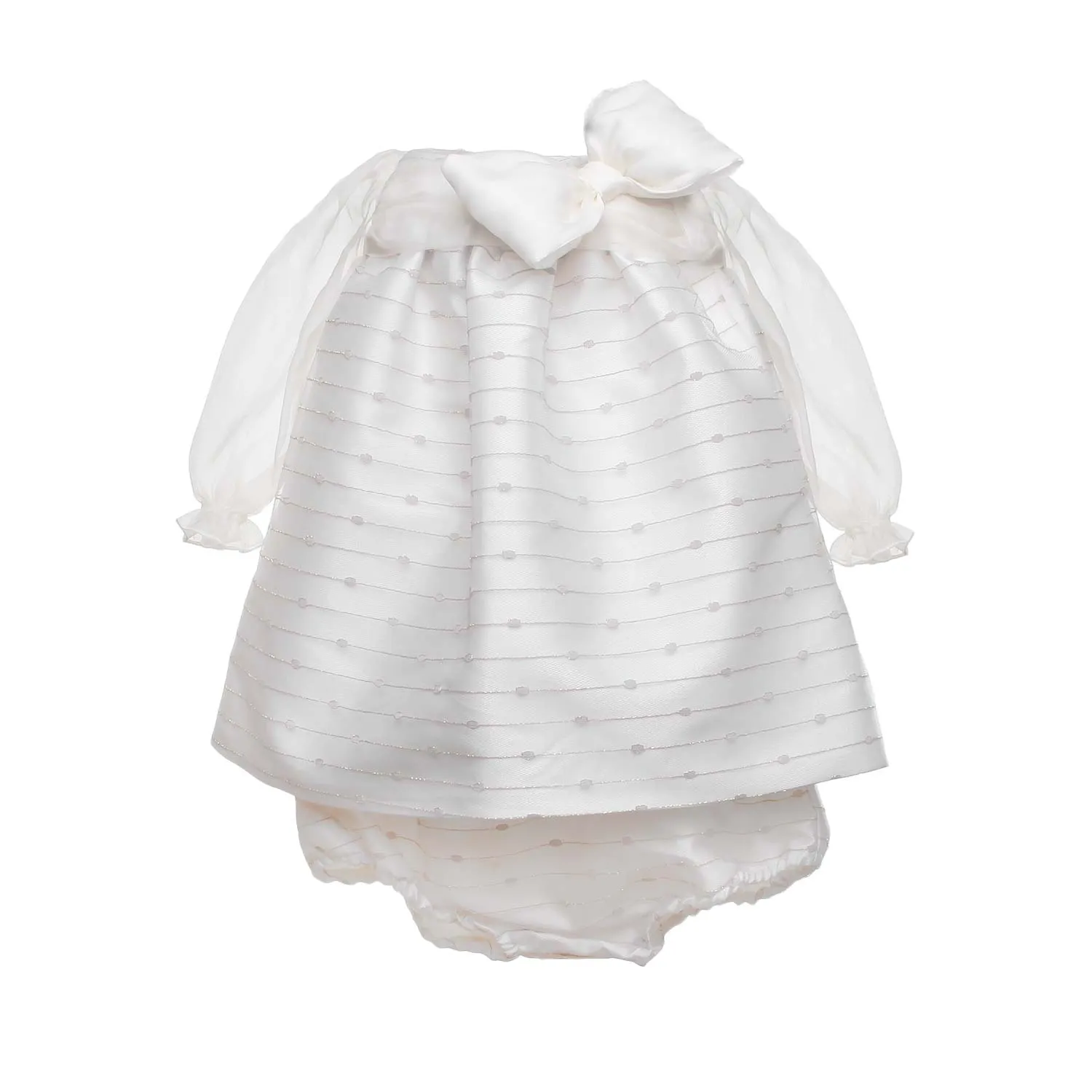 La Stupenderia White Silk Mini Dress For Baby Girls