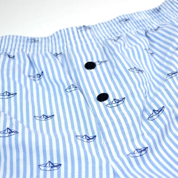 Libertine-Libertine Underwear - Striped Boats Woven Boxer - White / Navy