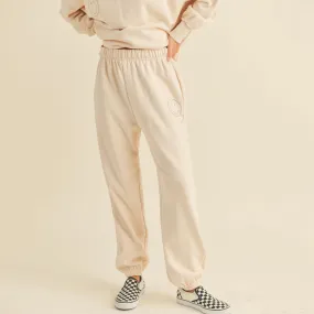 Mama French Terry Smile Print Sweatpants - Beige