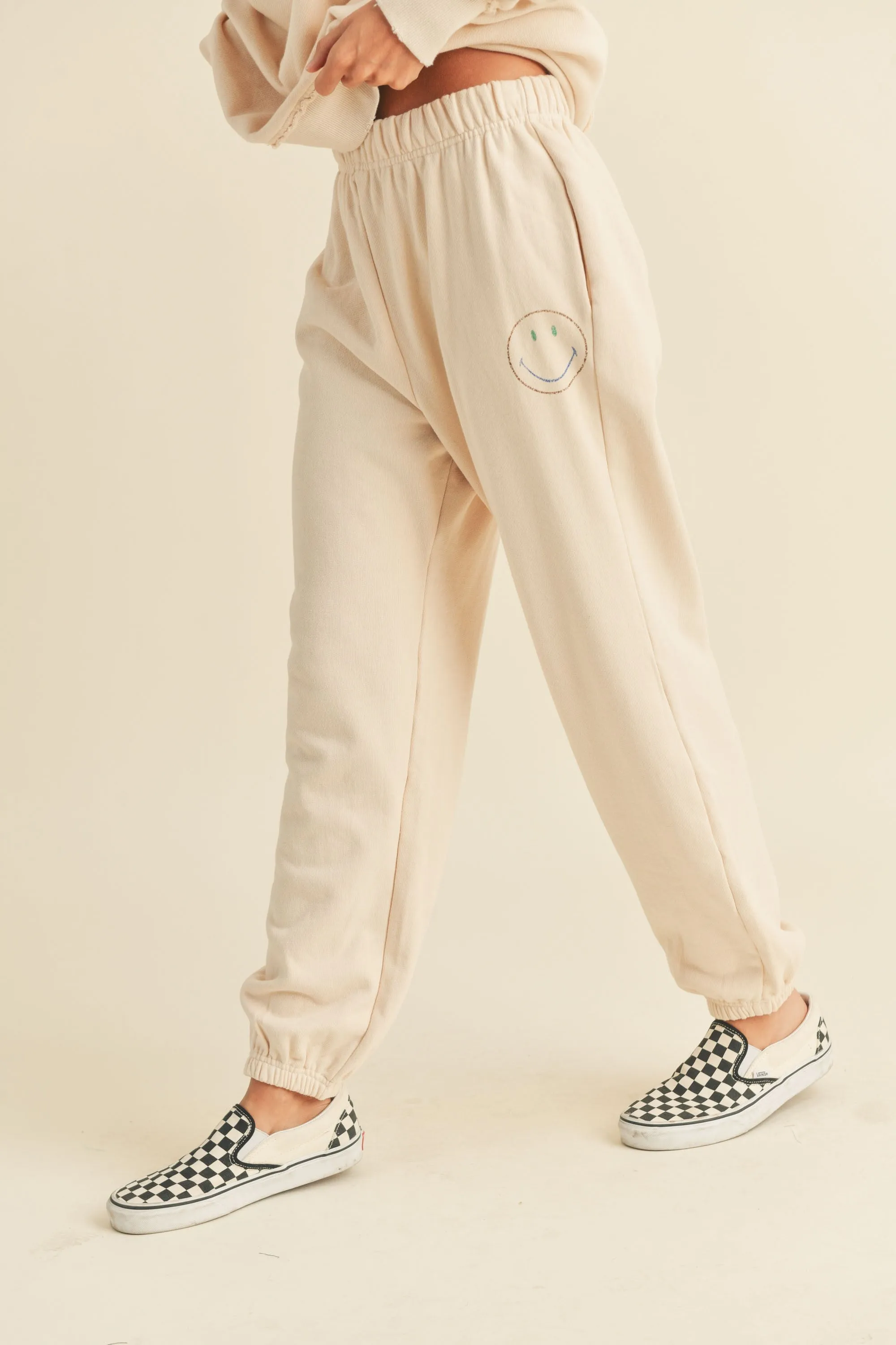 Mama French Terry Smile Print Sweatpants - Beige