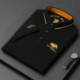 Men Brand embroidered short sleeve cotton polo shirt