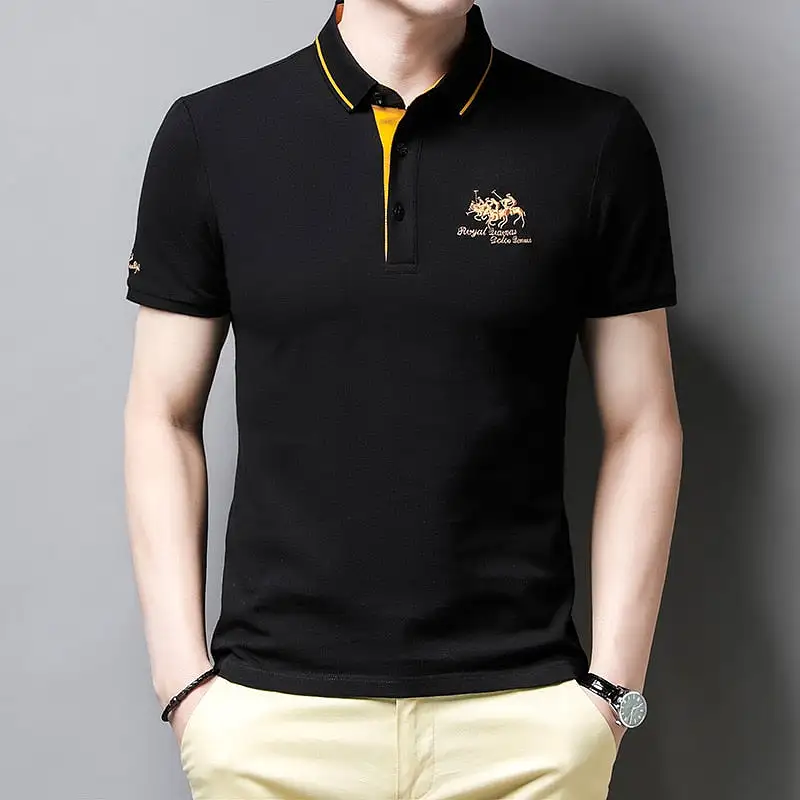 Men Brand embroidered short sleeve cotton polo shirt