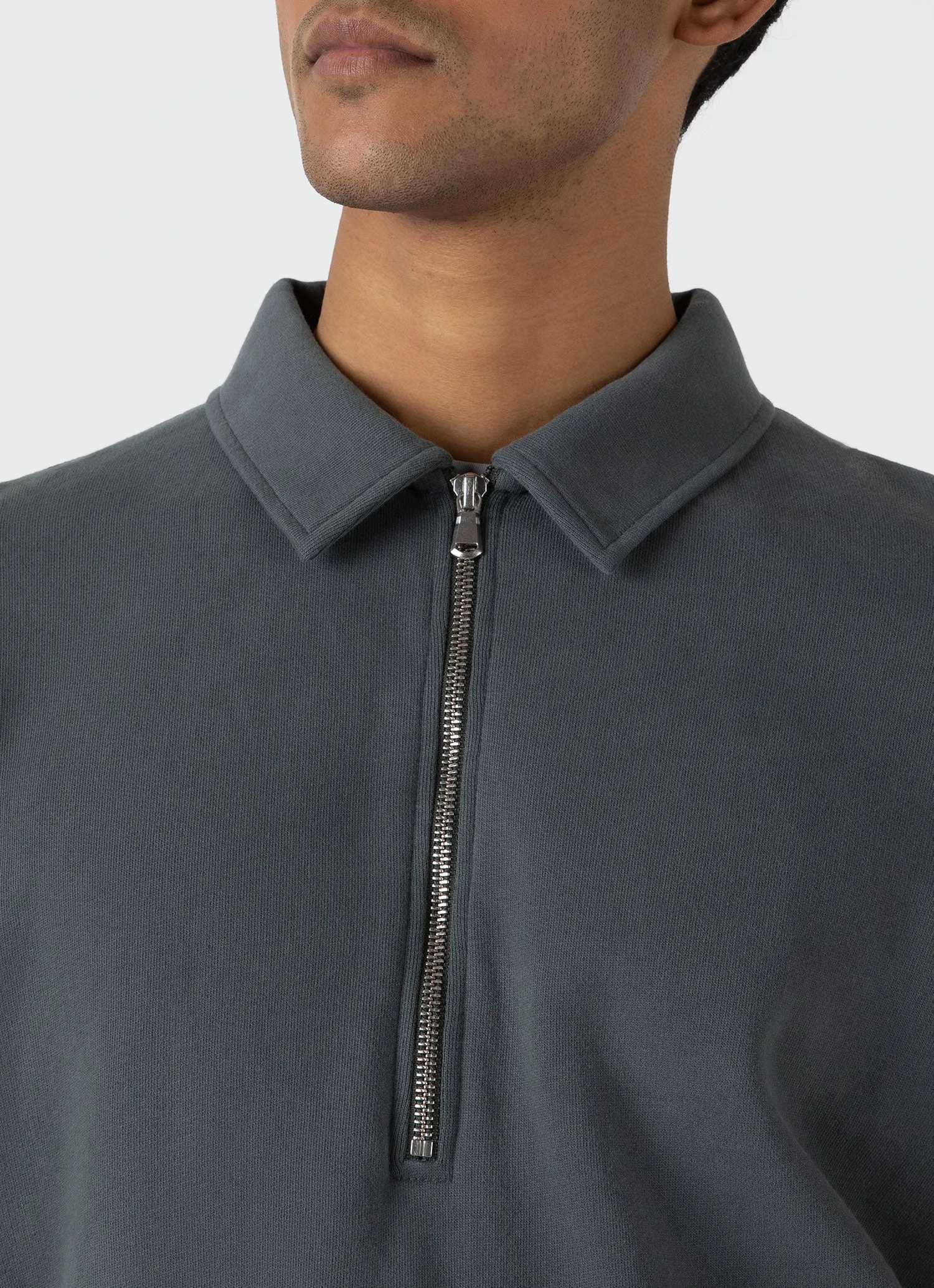 Men's Zip Polo Loopback Sweatshirt in Drill Green