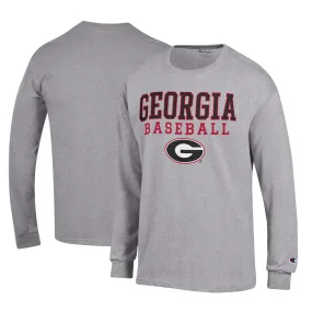 Men's Champion Gray Georgia Bulldogs Stack Logo Baseball Long Sleeve T-Shirt