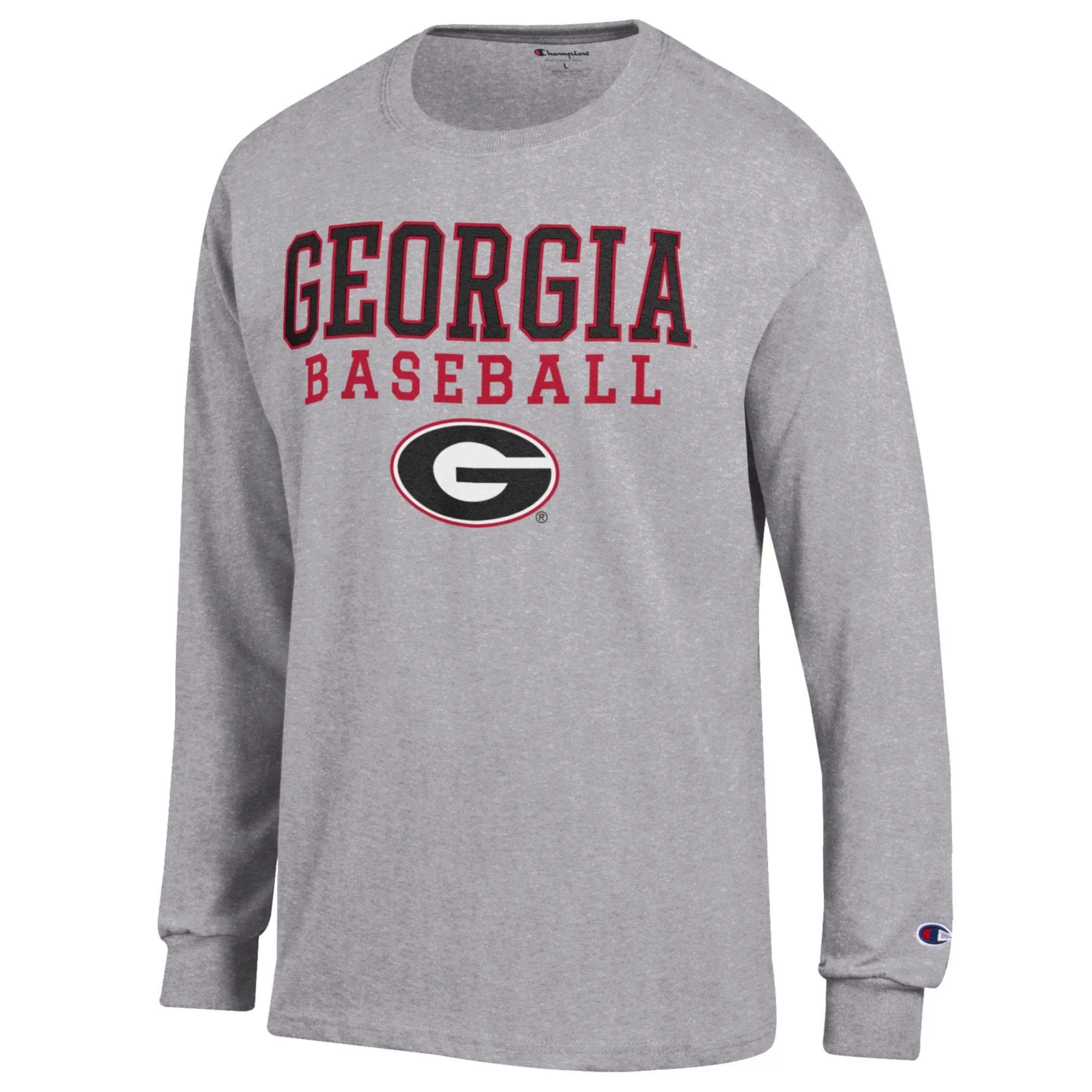 Men's Champion Gray Georgia Bulldogs Stack Logo Baseball Long Sleeve T-Shirt