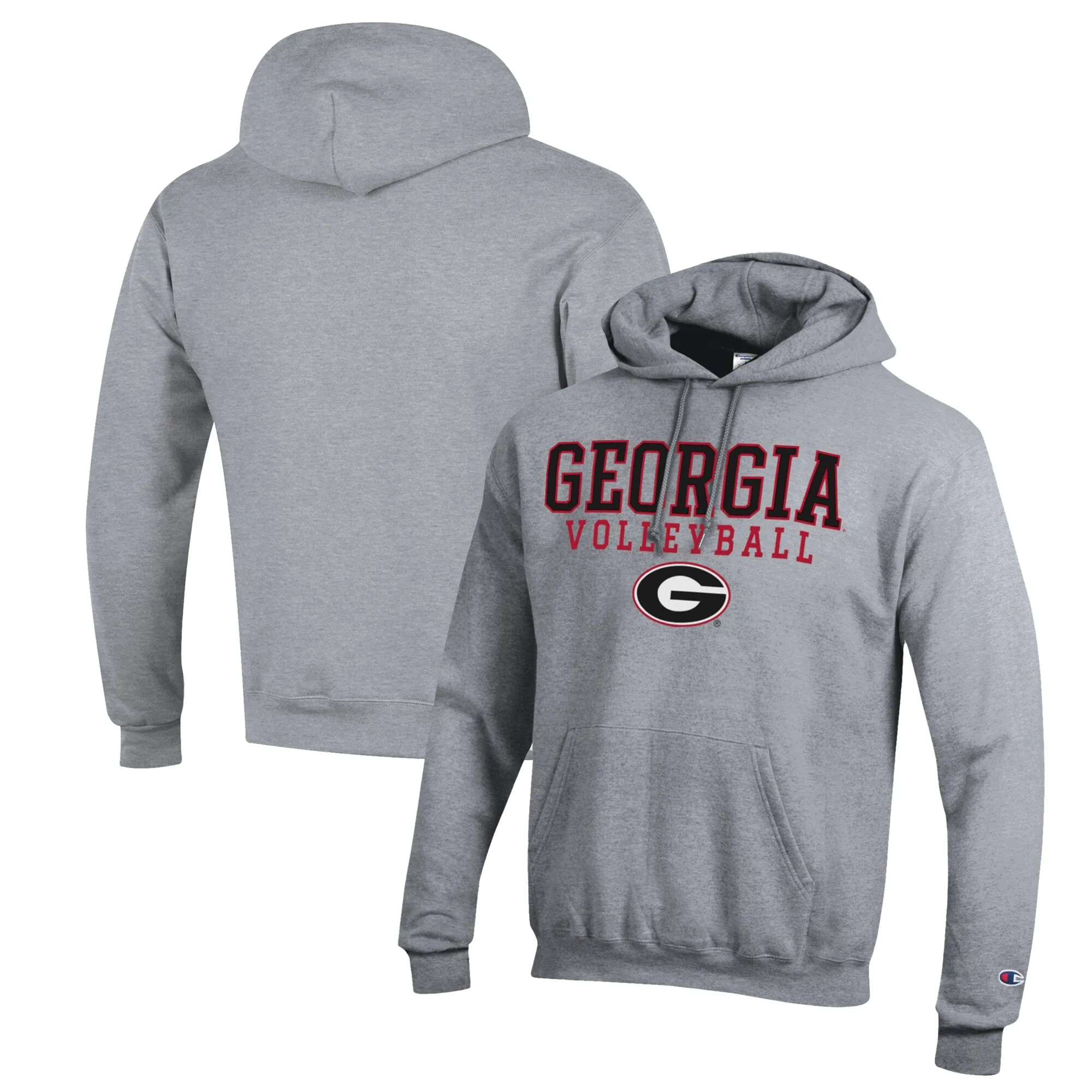 Men's Champion Heather Gray Georgia Bulldogs Stack Logo Volleyball Powerblend Pullover Hoodie