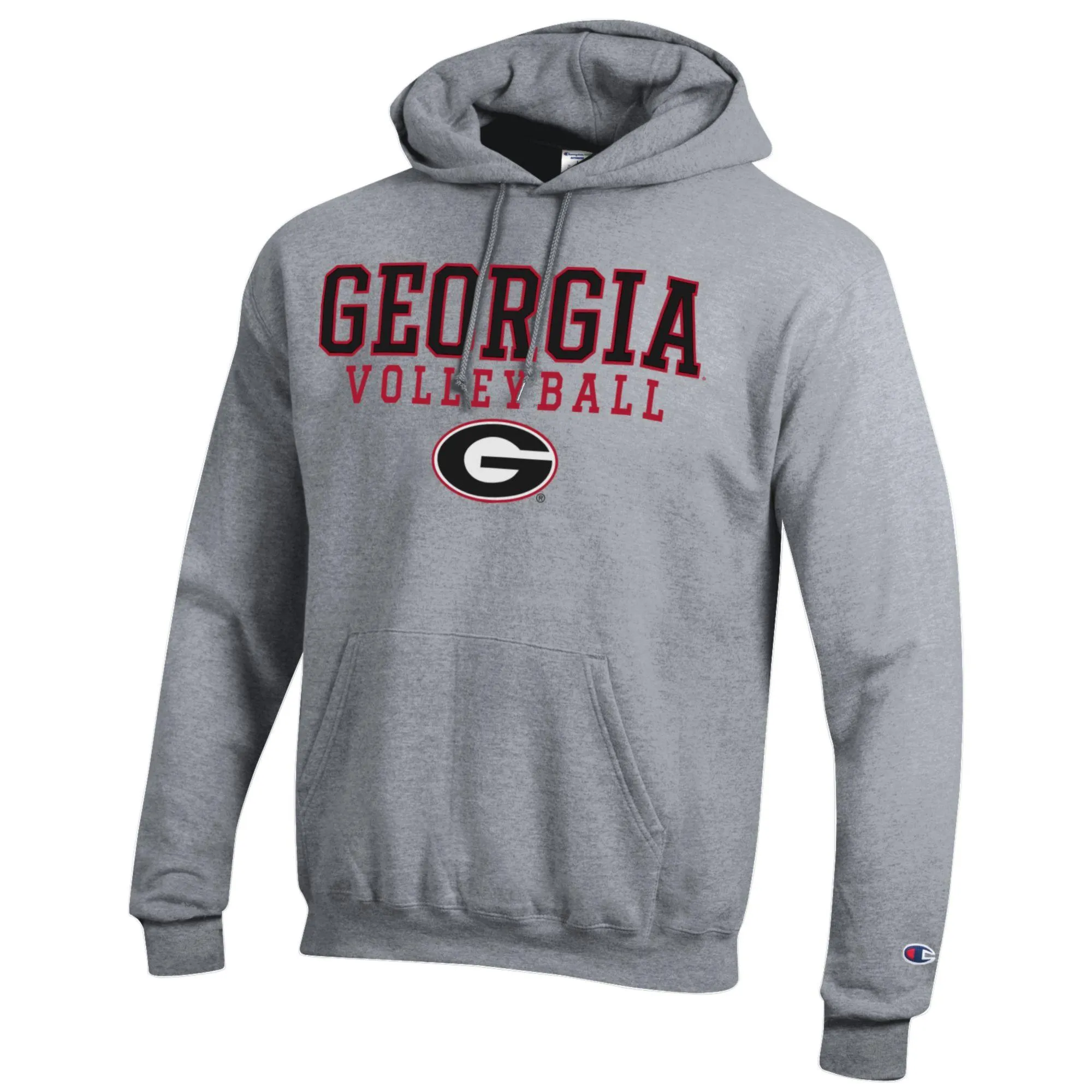 Men's Champion Heather Gray Georgia Bulldogs Stack Logo Volleyball Powerblend Pullover Hoodie