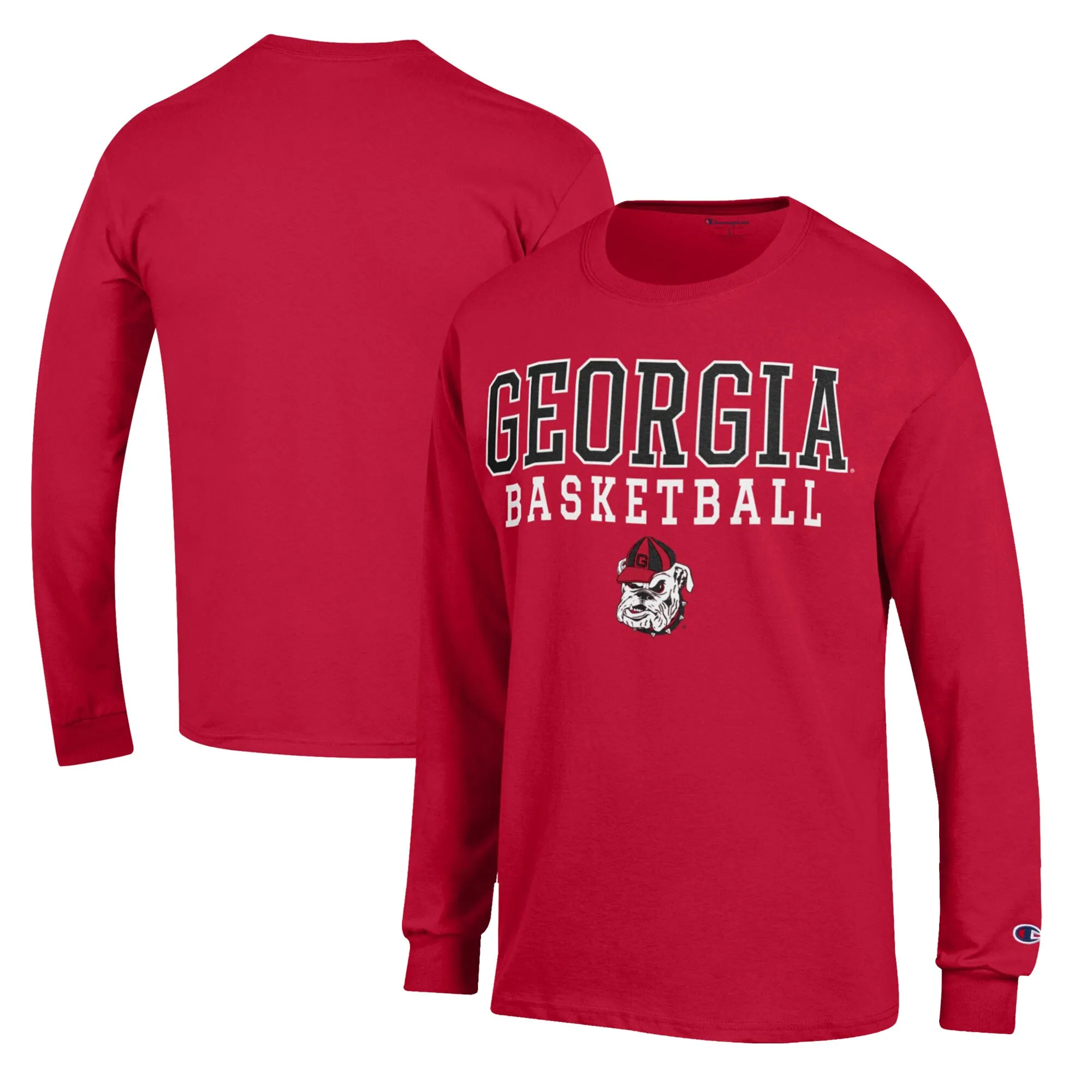 Men's Champion Red Georgia Bulldogs Basketball Stack Long Sleeve T-Shirt