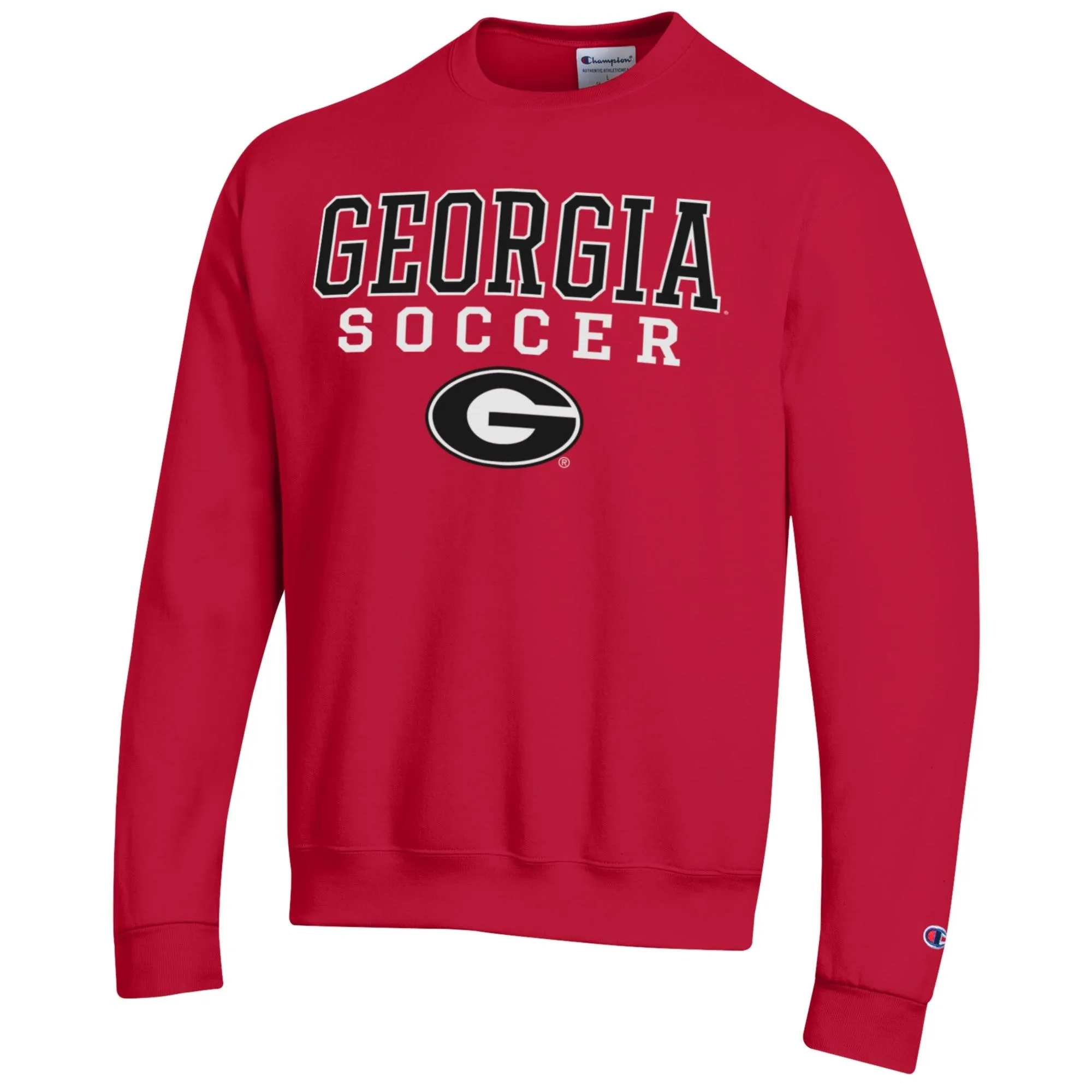 Men's Champion Red Georgia Bulldogs Soccer Stack Logo Powerblend Pullover Sweatshirt