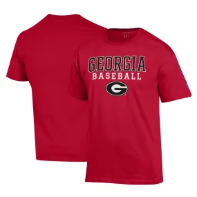 Men's Champion Red Georgia Bulldogs Stack Logo Baseball T-Shirt