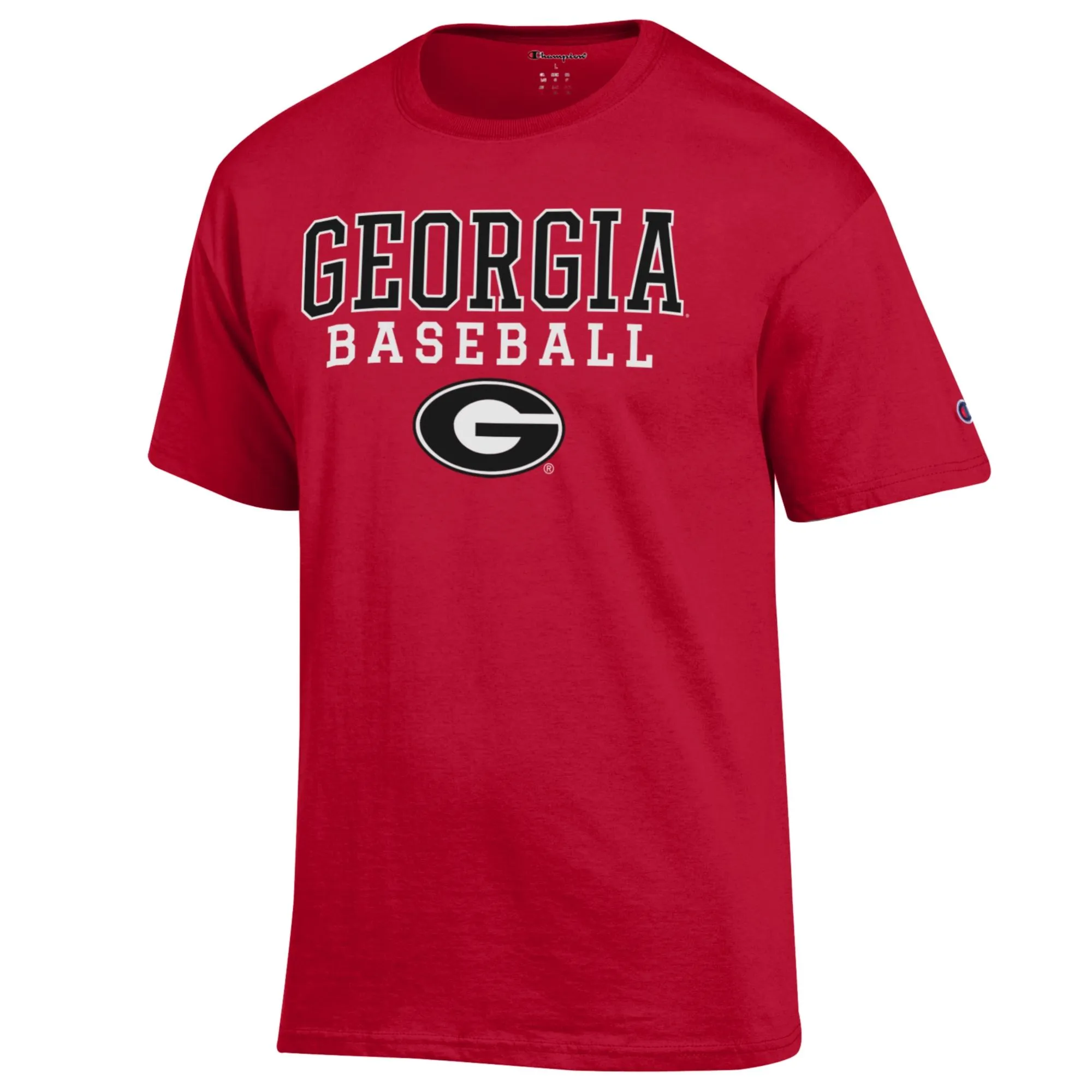 Men's Champion Red Georgia Bulldogs Stack Logo Baseball T-Shirt