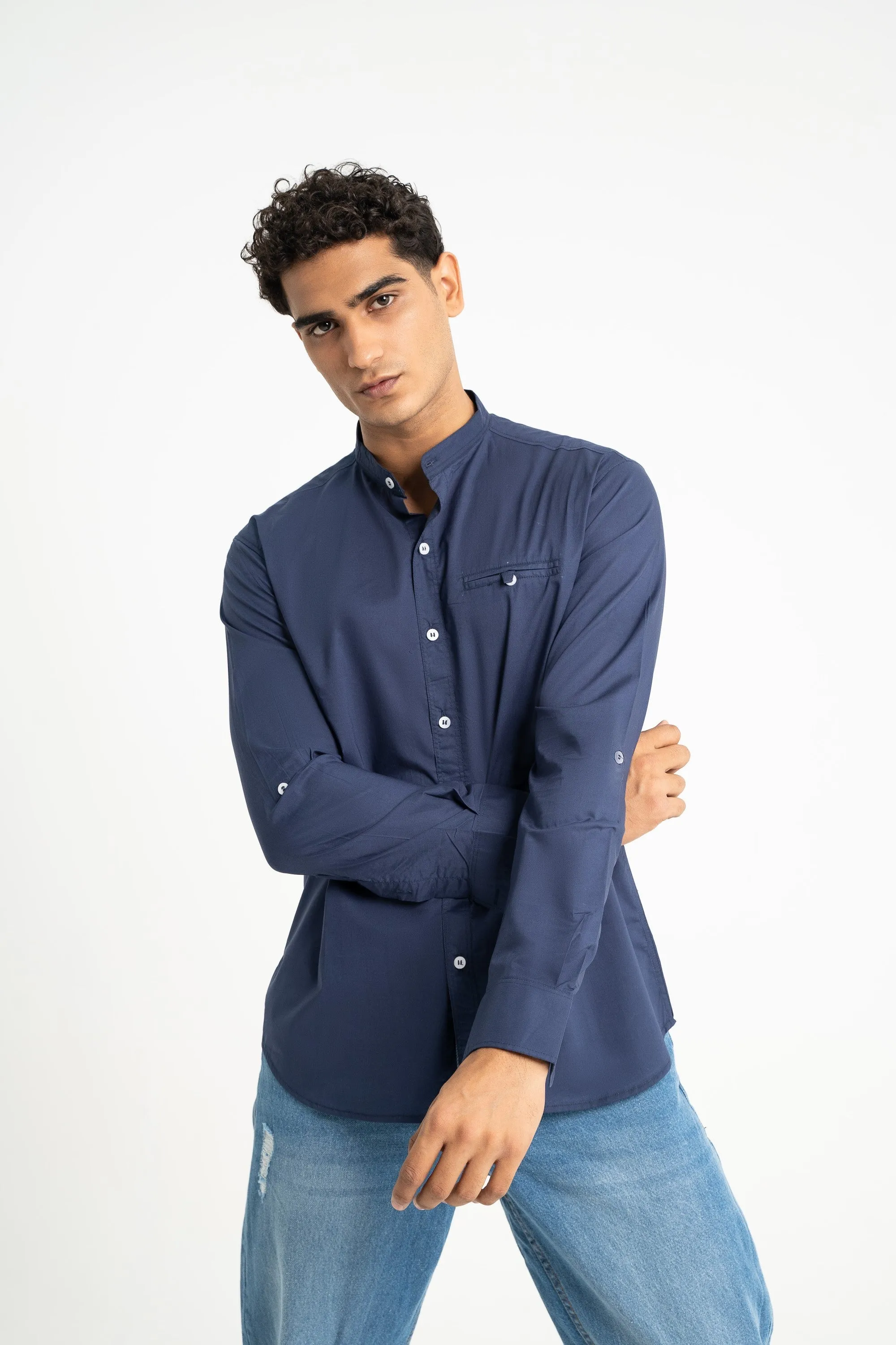 Navy Cotton Casual Shirt